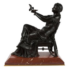 19th Century French Antique Bronze Sculpture of Seated Sappho by Francois Mage