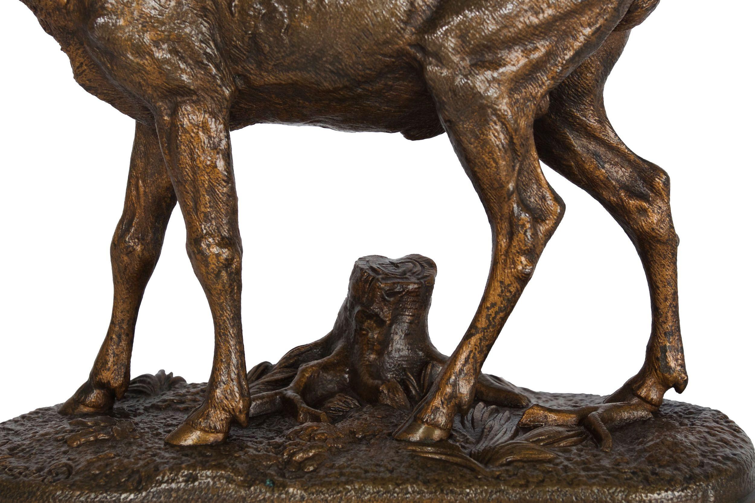 19th Century French Antique Bronze Sculpture of Standing Stag by Alfred Dubucand 5