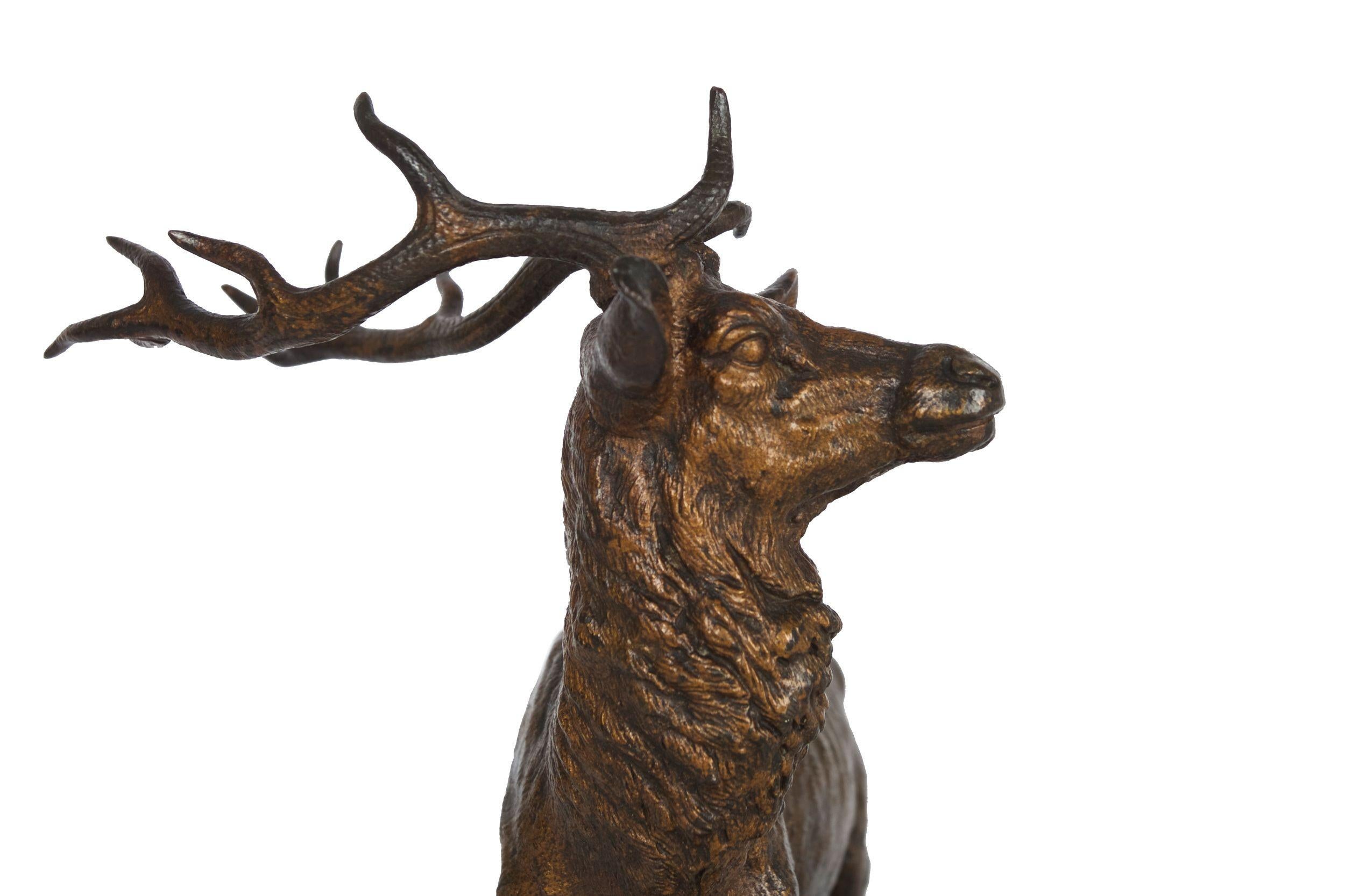 19th Century French Antique Bronze Sculpture of Standing Stag by Alfred Dubucand In Good Condition In Shippensburg, PA