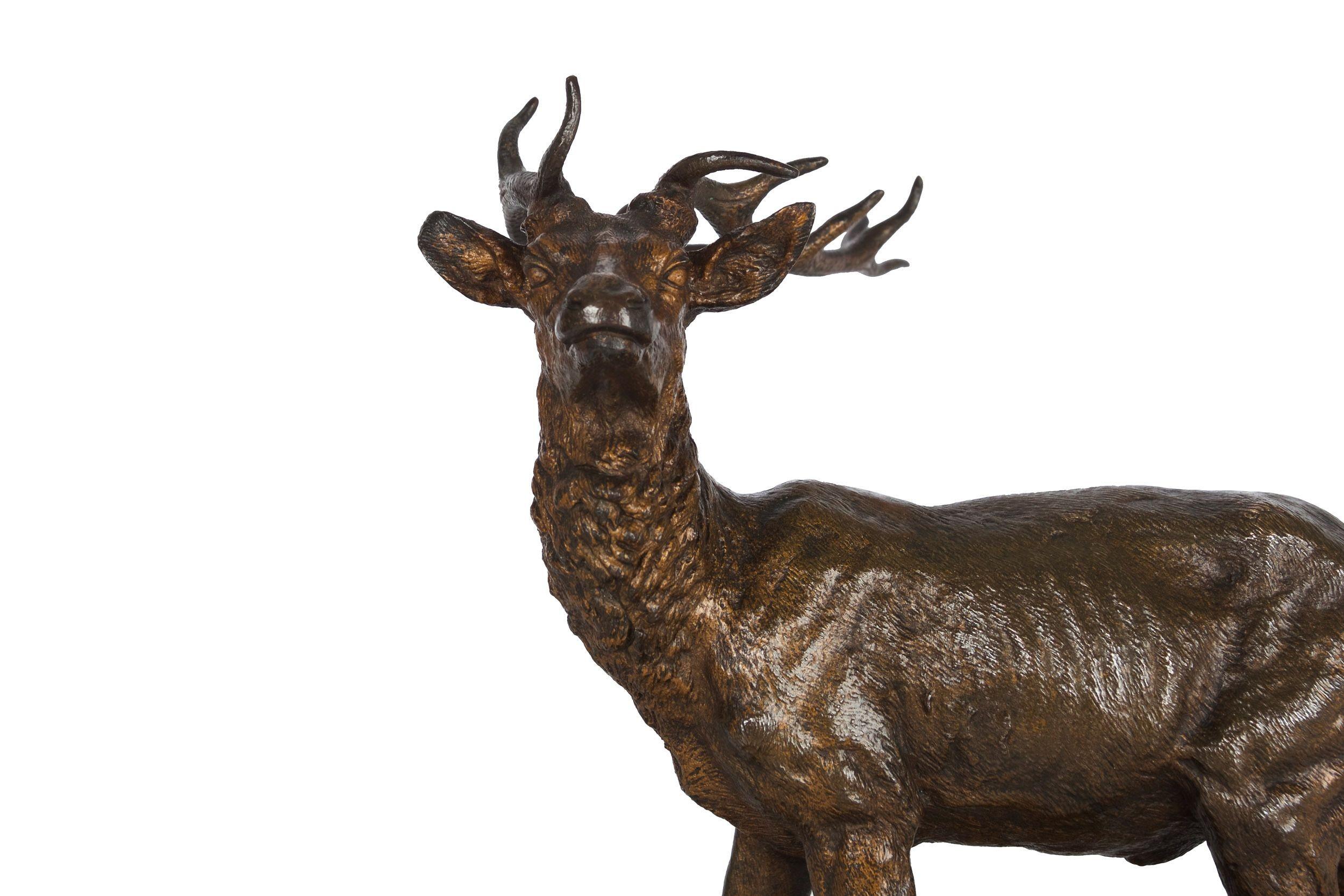 19th Century French Antique Bronze Sculpture of Standing Stag by Alfred Dubucand 3