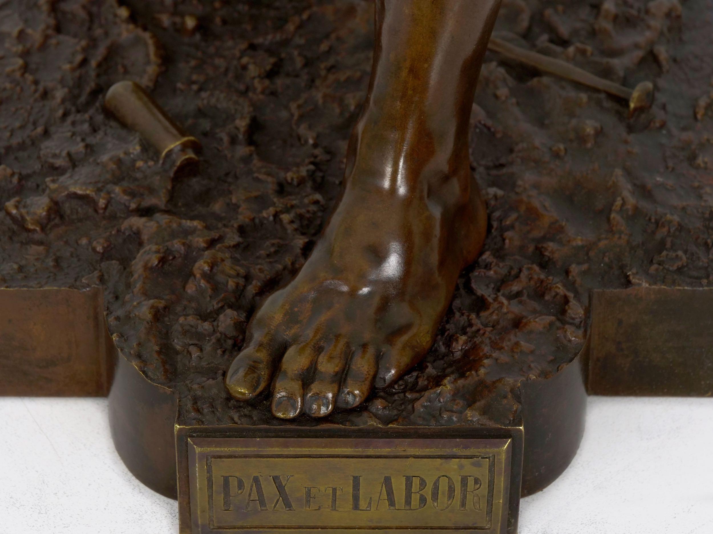 19th Century French Antique Bronze Sculpture “Pax et Labor” by Emile Picault 9