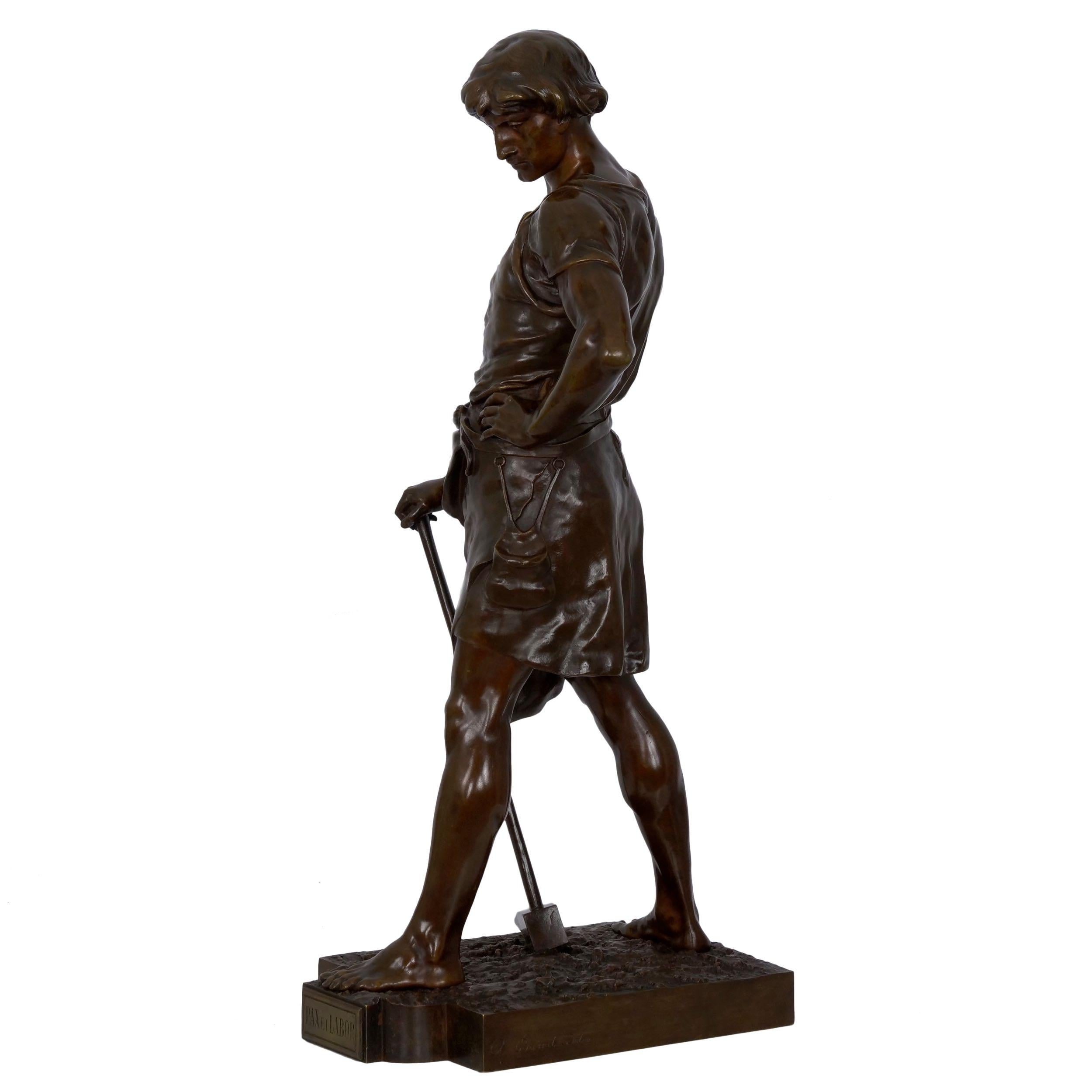 19th Century French Antique Bronze Sculpture “Pax et Labor” by Emile Picault In Good Condition In Shippensburg, PA