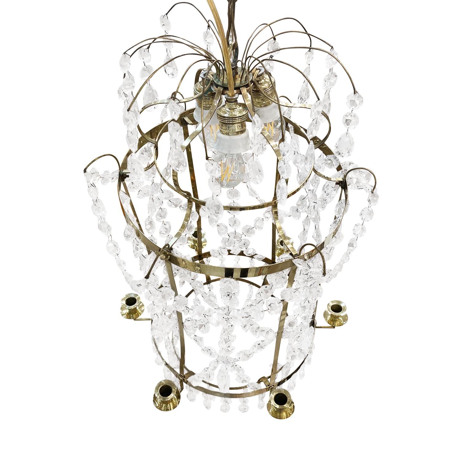 Polished 19th Century French Antique Empire Crystal Glass Chandelier, Parisian Candelabra For Sale