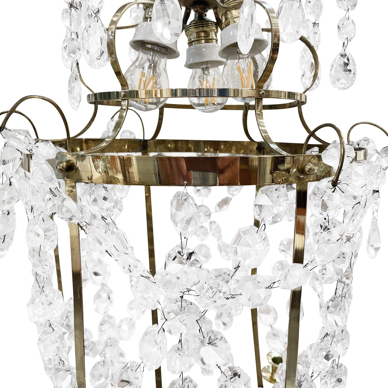 Metal 19th Century French Antique Empire Crystal Glass Chandelier, Parisian Candelabra For Sale