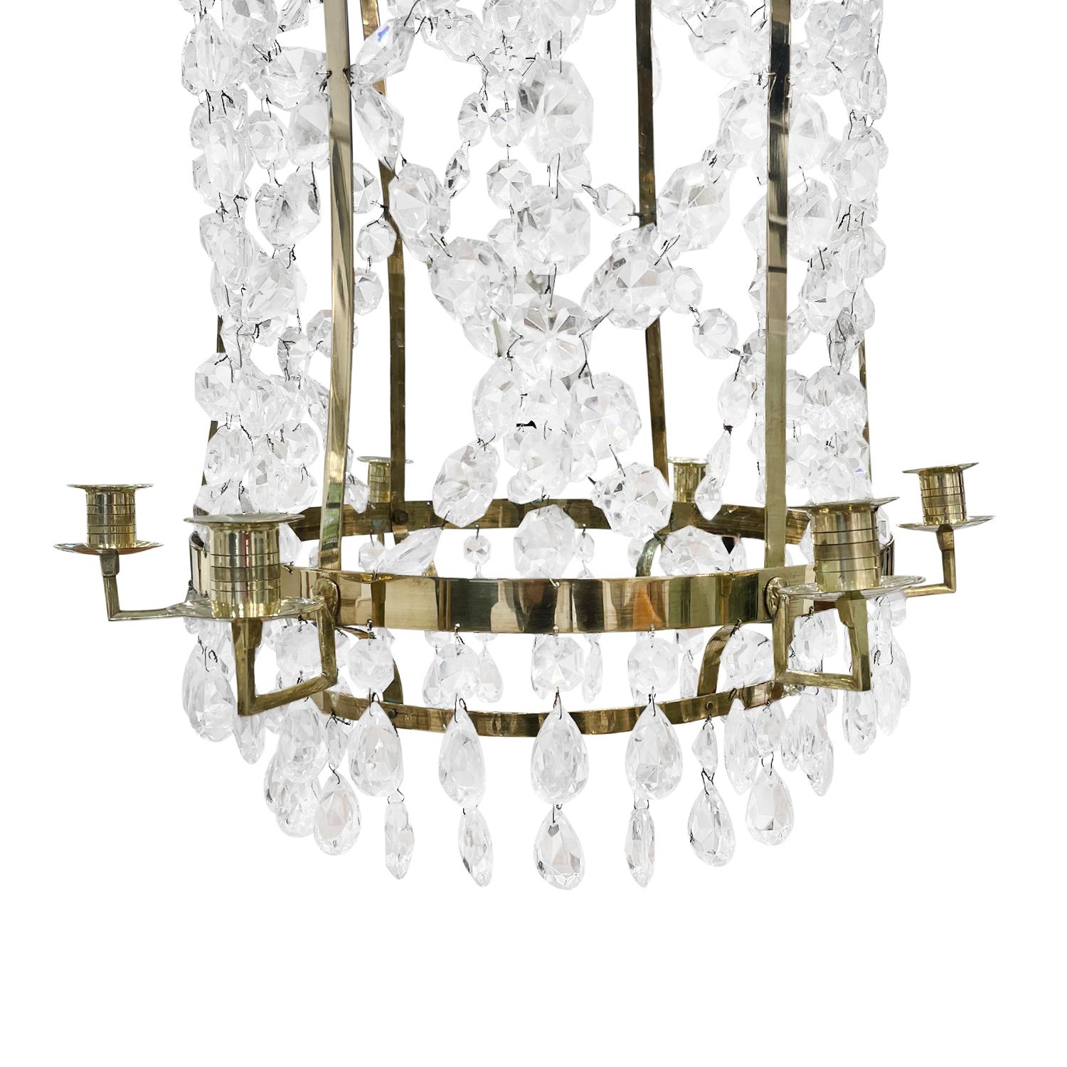 19th Century French Antique Empire Crystal Glass Chandelier, Parisian Candelabra For Sale 1