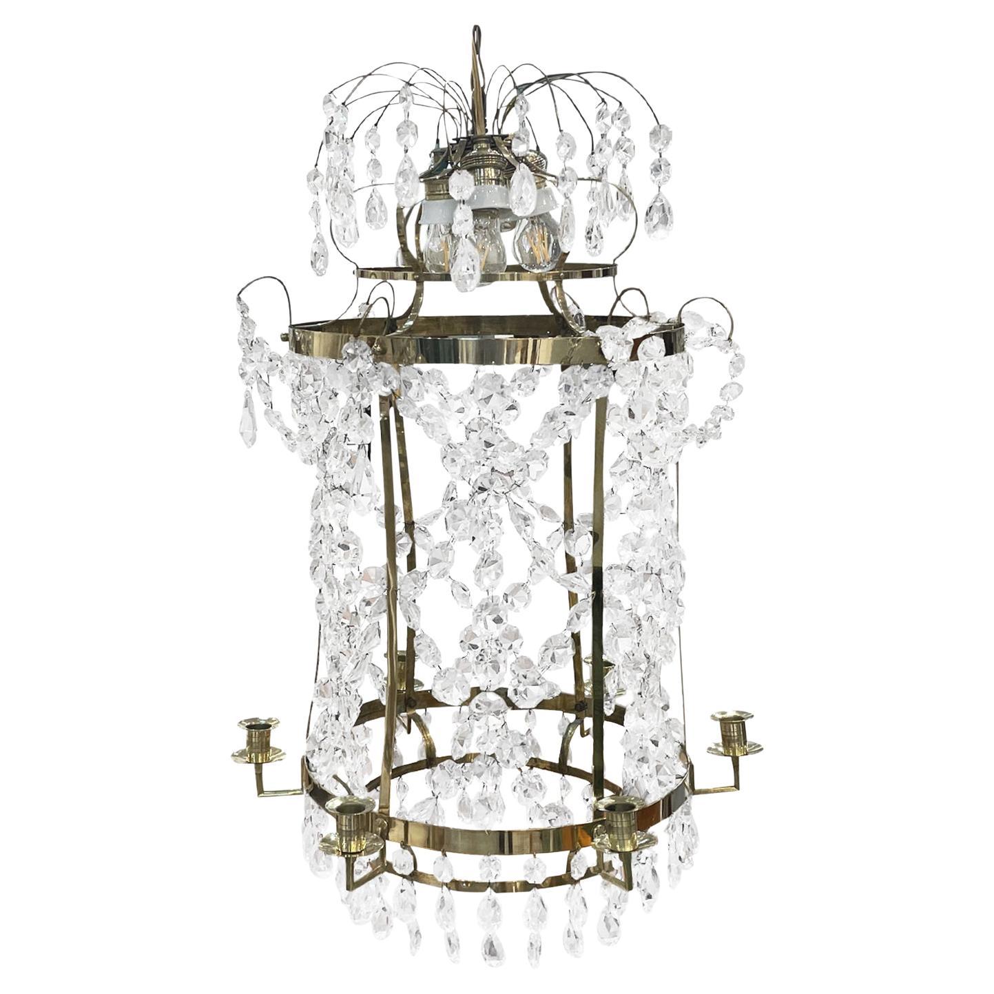 19th Century French Antique Empire Crystal Glass Chandelier, Parisian Candelabra For Sale