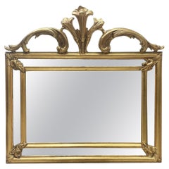 Miroir mural français ancien en bois de pin doré du 19ème siècle