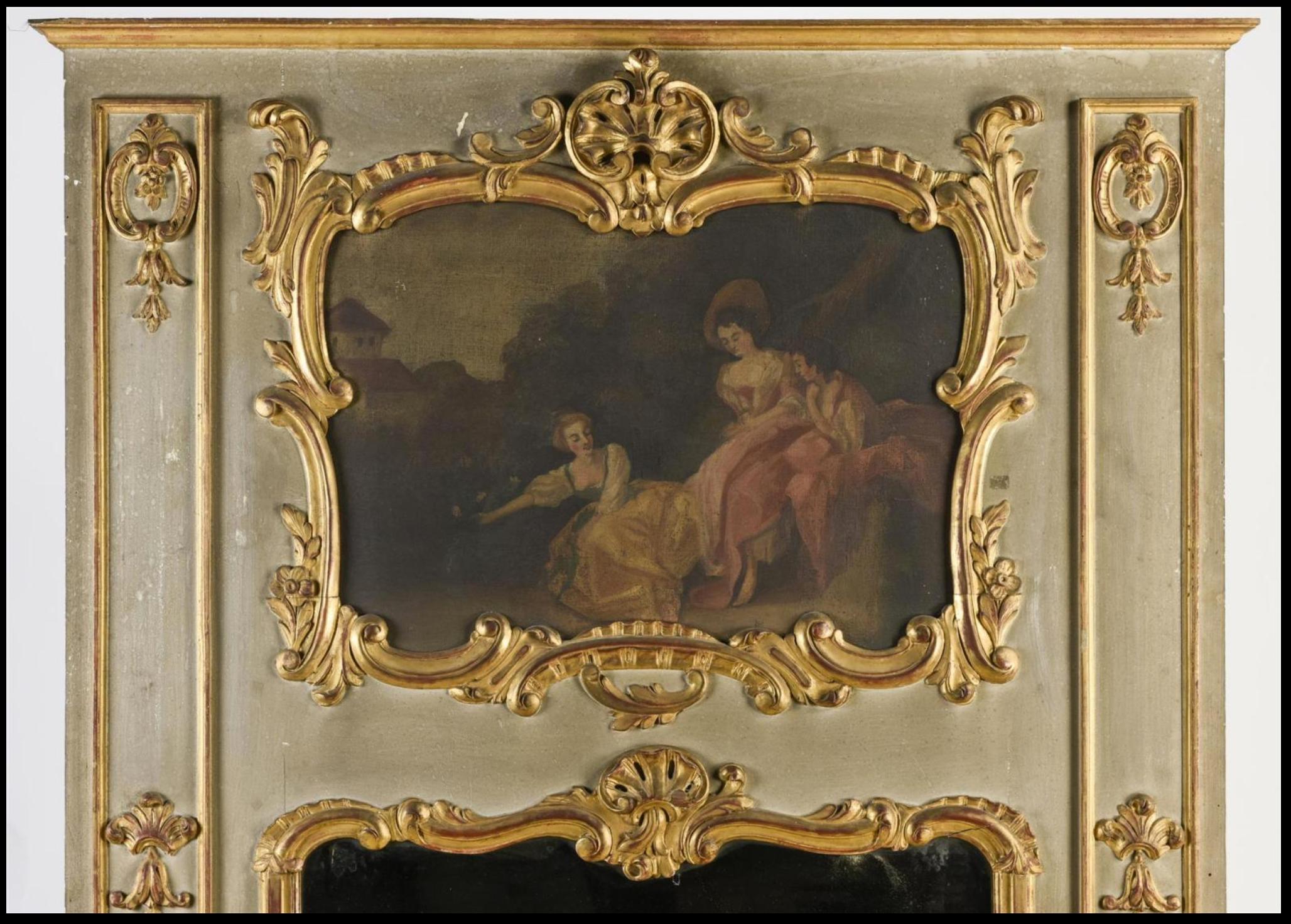 Sculpté à la main miroir de cheminée français ancien du 19ème siècle:: sculpté et peint à la main:: Louis XVI en vente