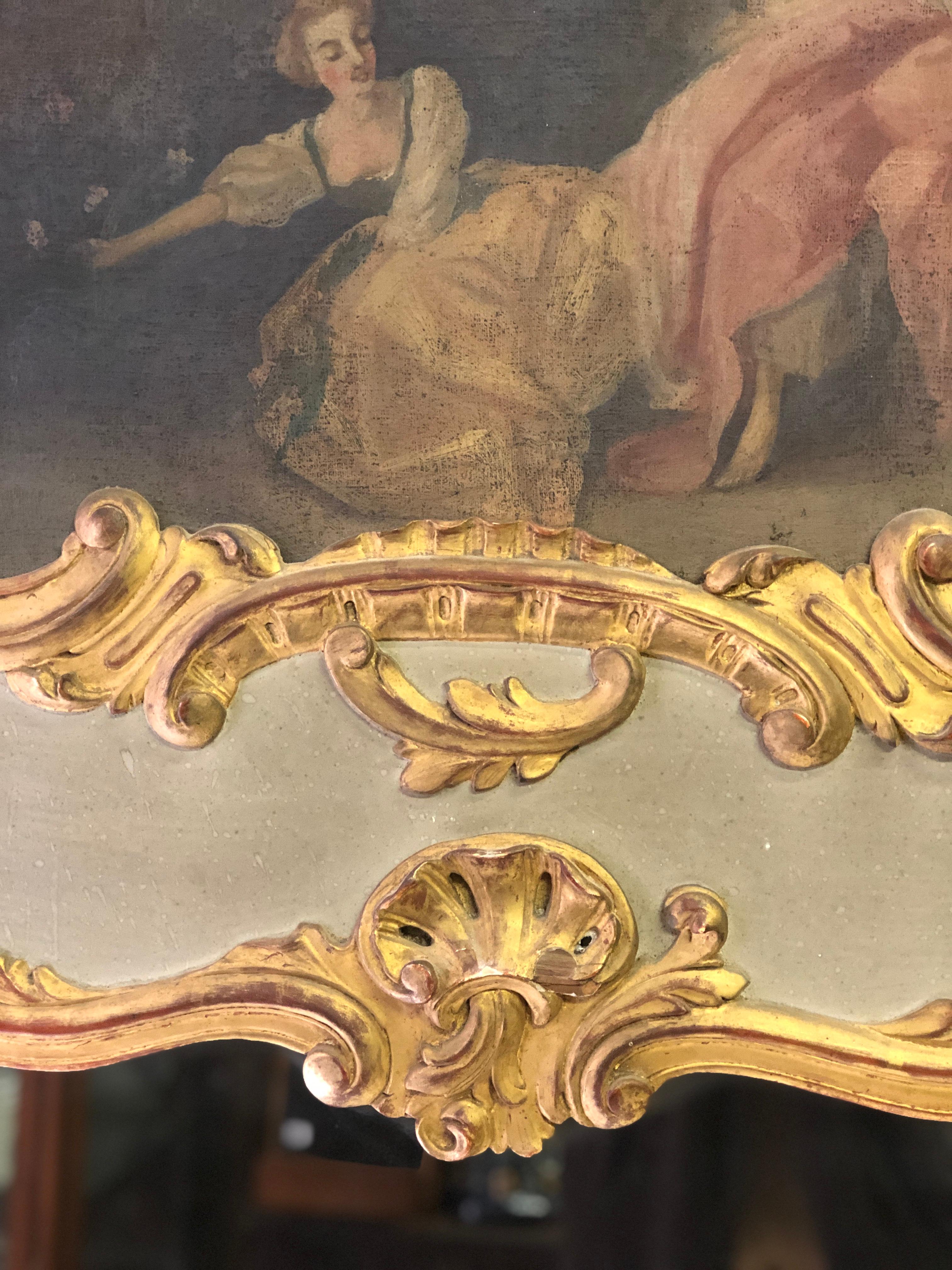 XIXe siècle miroir de cheminée français ancien du 19ème siècle:: sculpté et peint à la main:: Louis XVI en vente