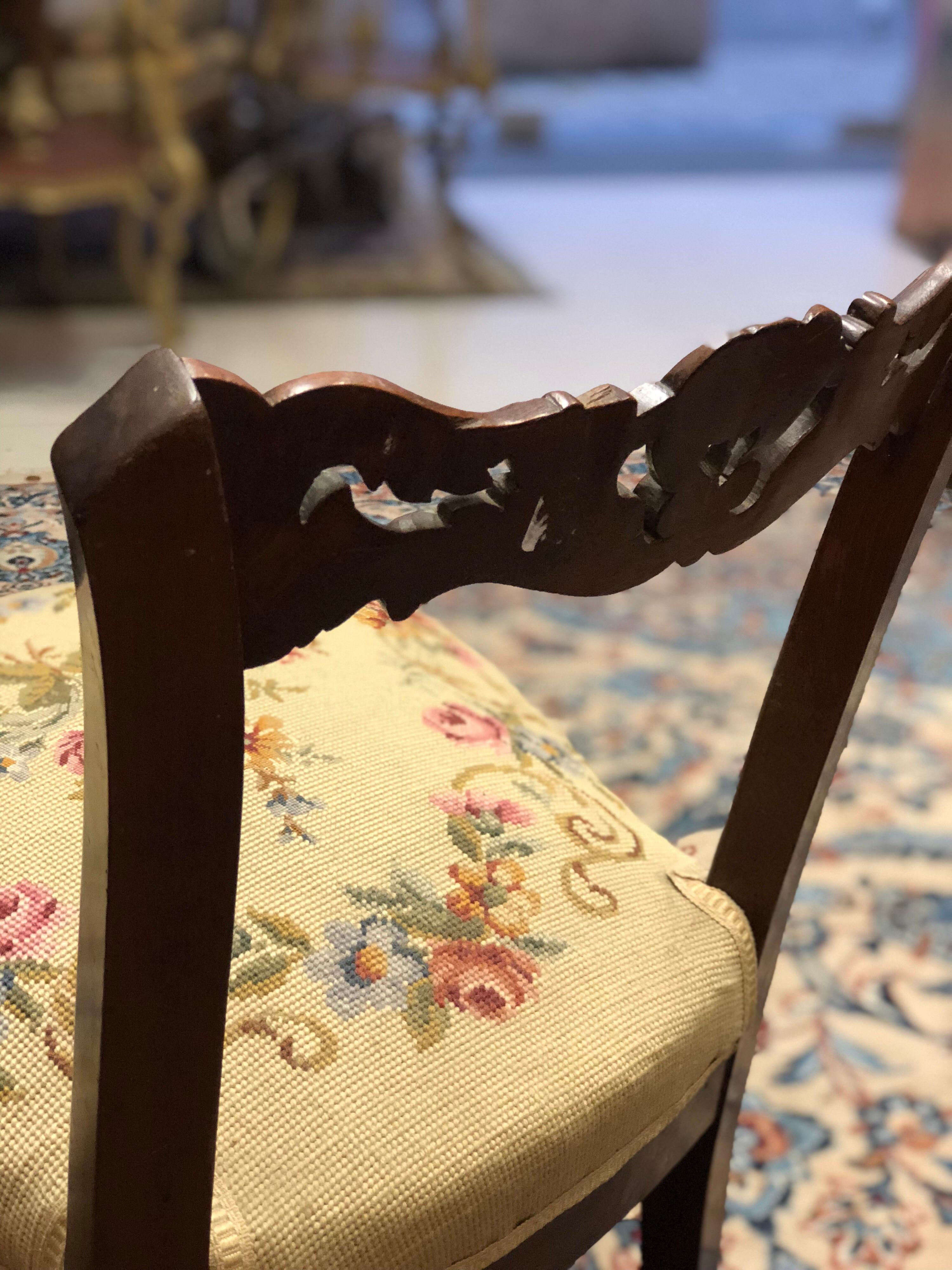 19th Century French Antique Hand Carved Low Back Chair Napoleon III Period For Sale 1