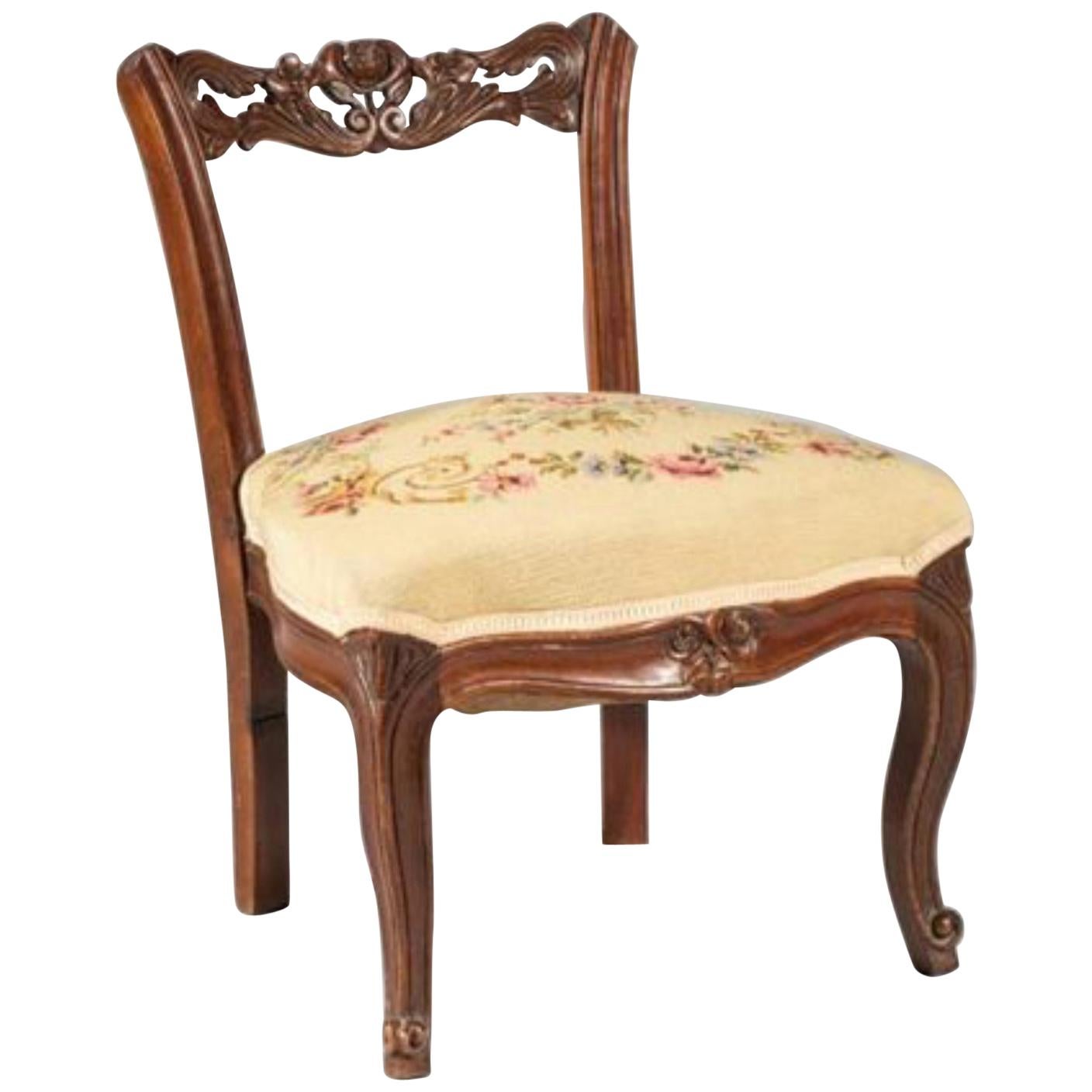19th Century French Antique Hand Carved Low Back Chair Napoleon III Period For Sale