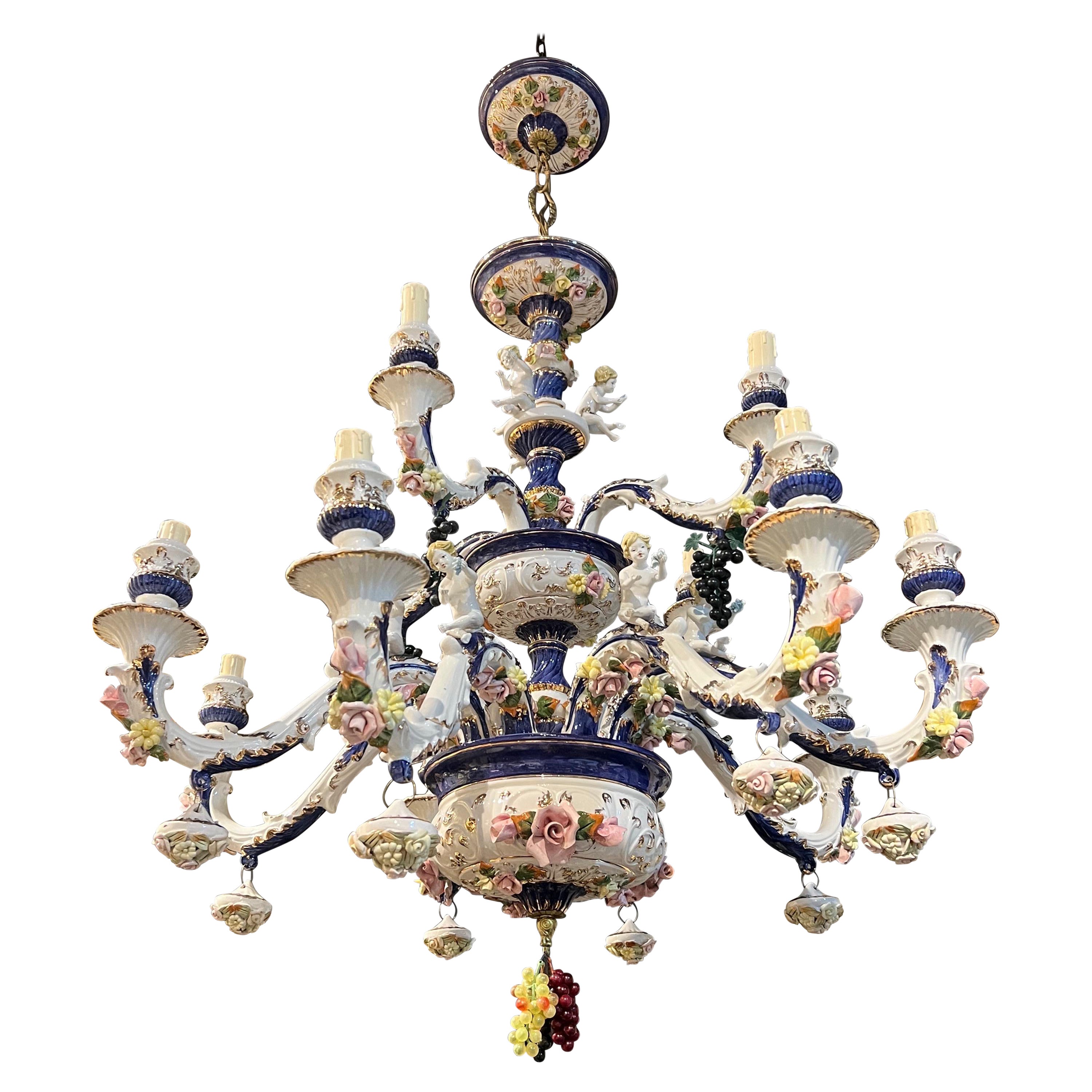 Lampadario in porcellana a dodici bracci del 19° secolo Antique French Large Hand Made