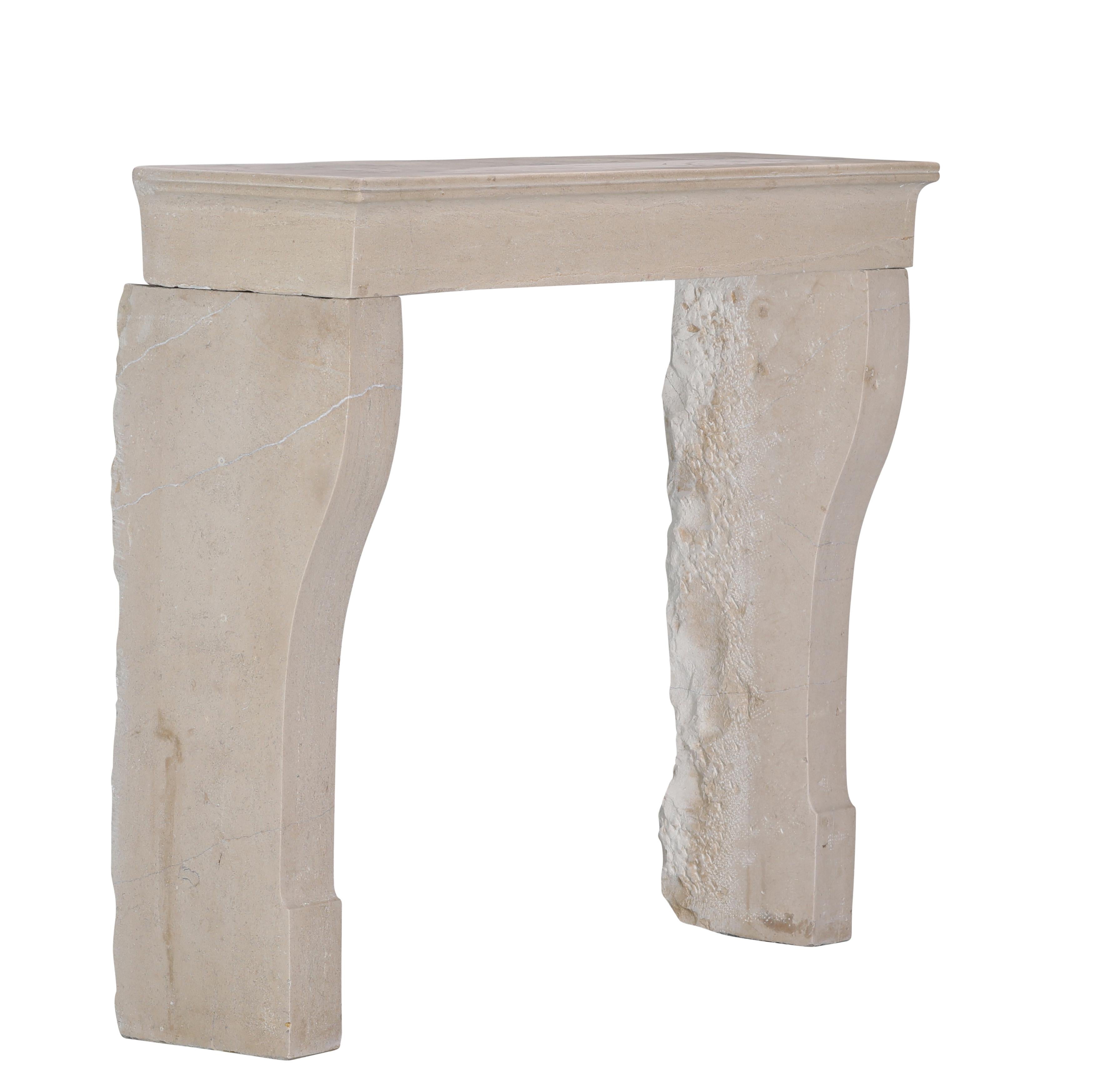 19th Century French Antique Limestone Fireplace Surround with Curved Jambs For Sale 5