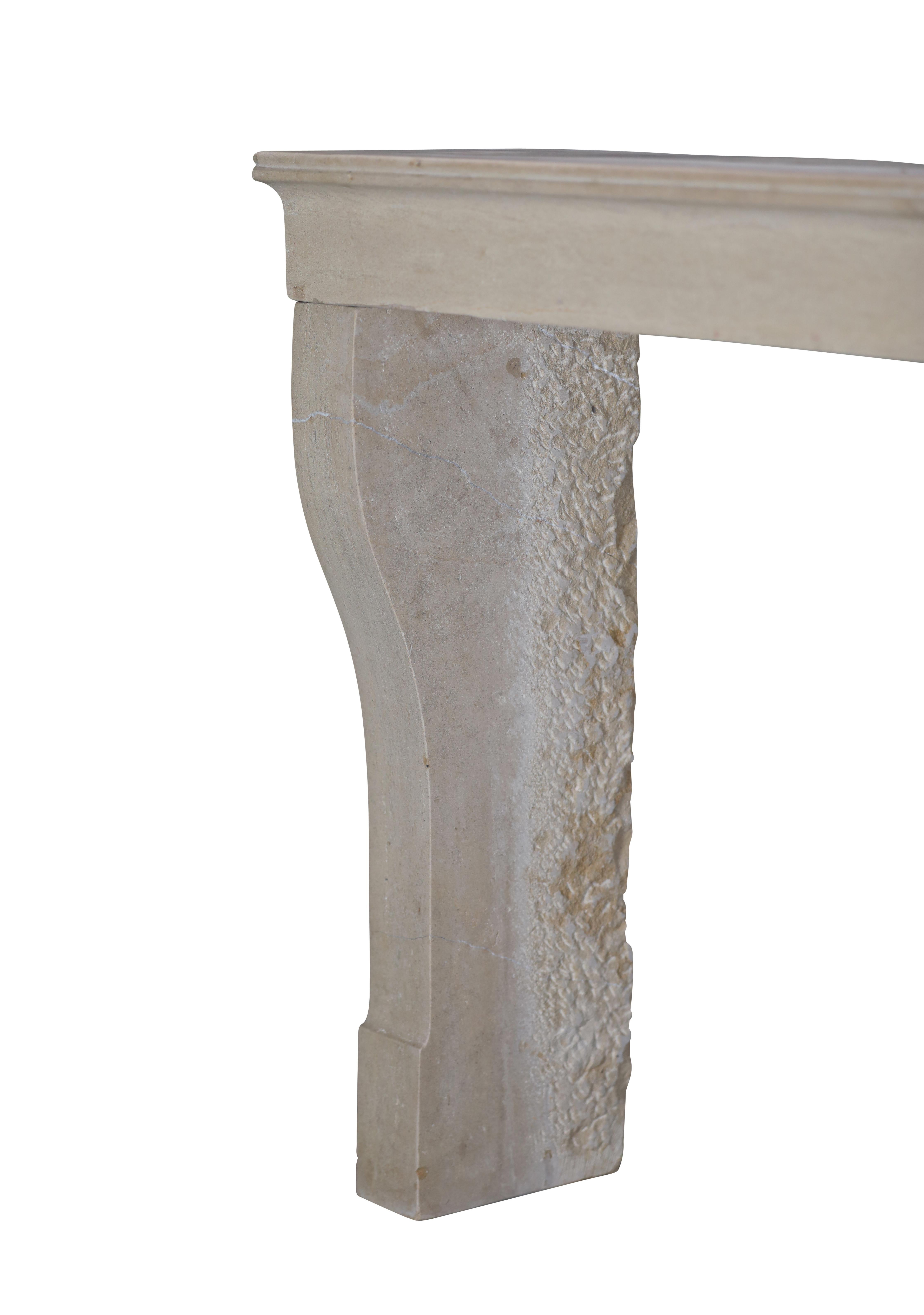 19th Century French Antique Limestone Fireplace Surround with Curved Jambs For Sale 7
