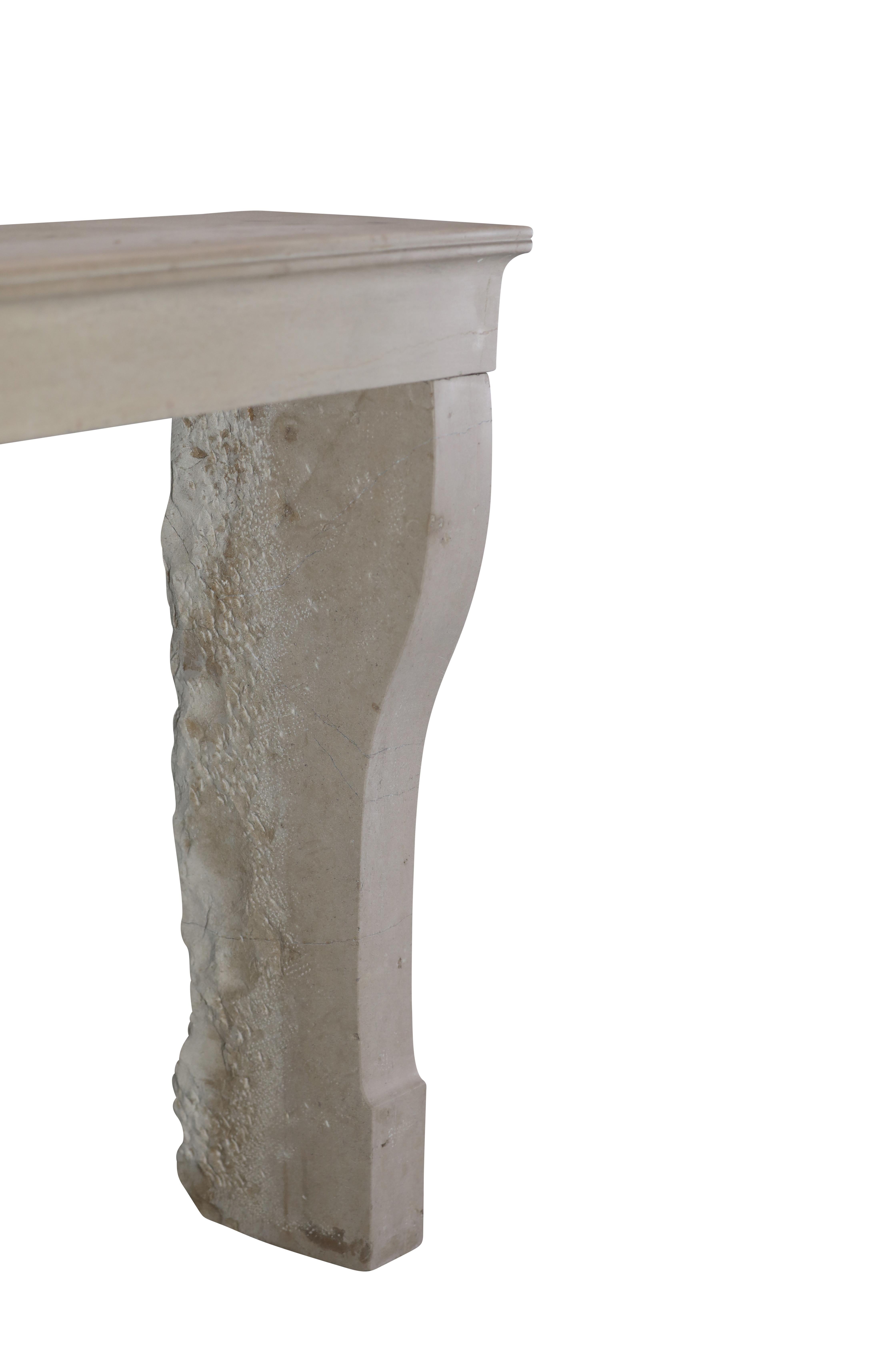 19th Century French Antique Limestone Fireplace Surround with Curved Jambs For Sale 9