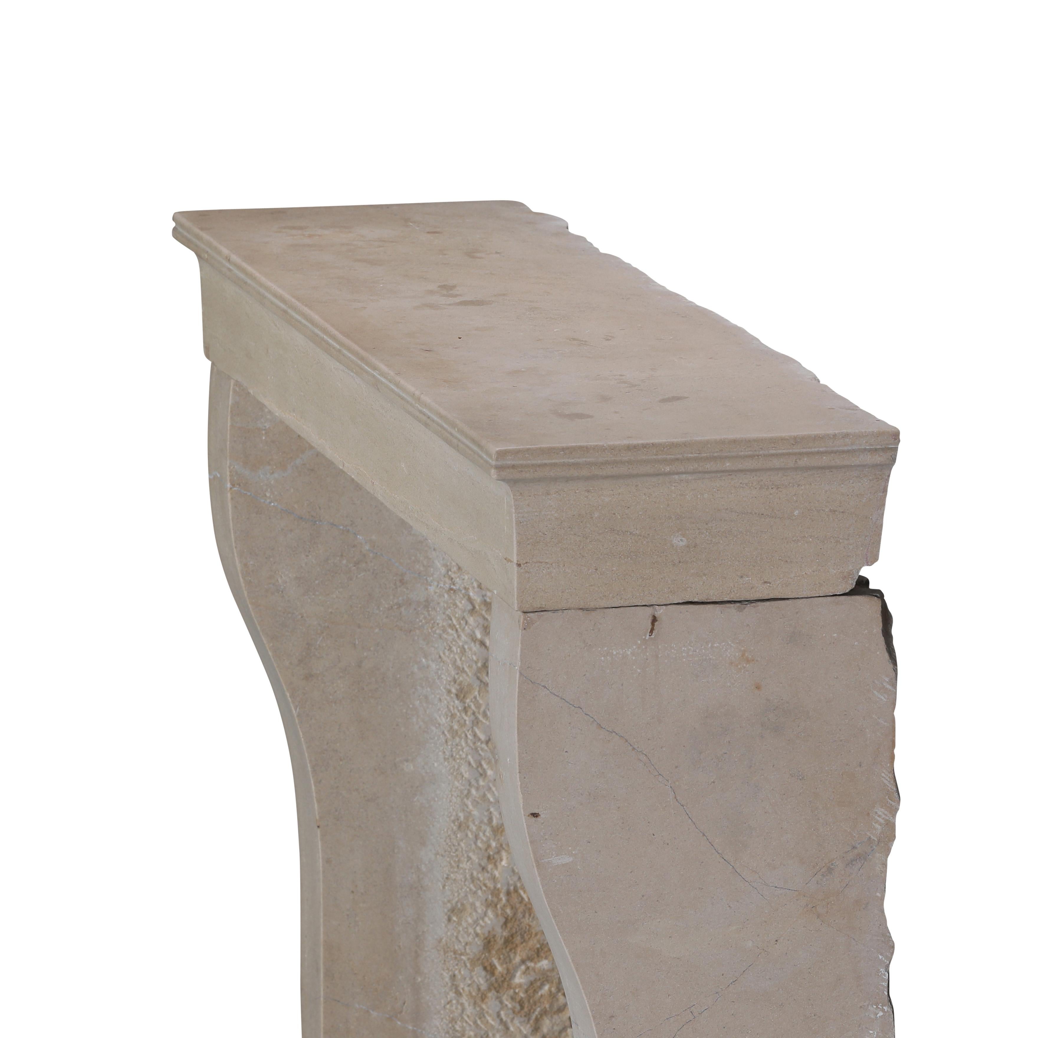 19th Century French Antique Limestone Fireplace Surround with Curved Jambs For Sale 13