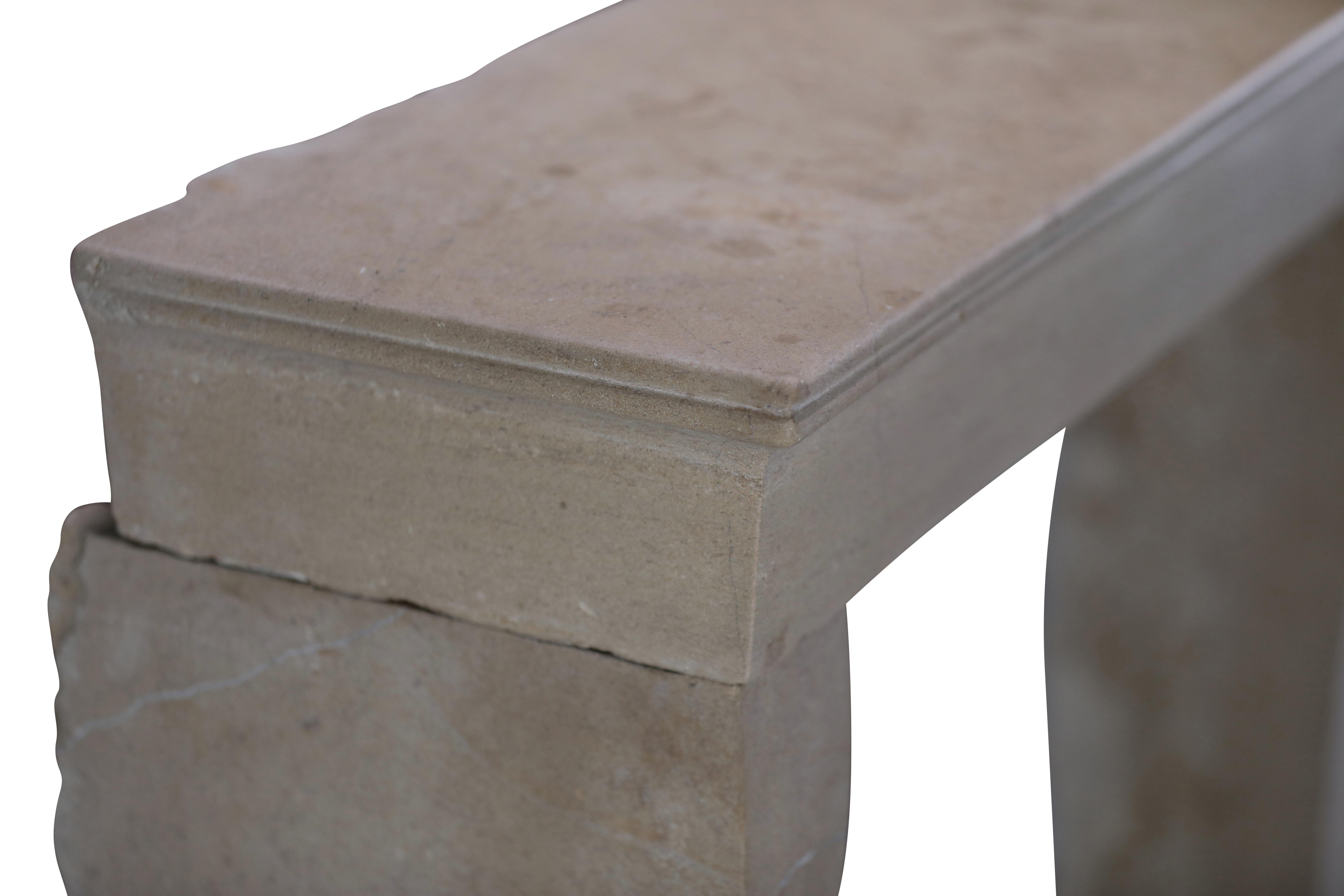 19th Century French Antique Limestone Fireplace Surround with Curved Jambs For Sale 14