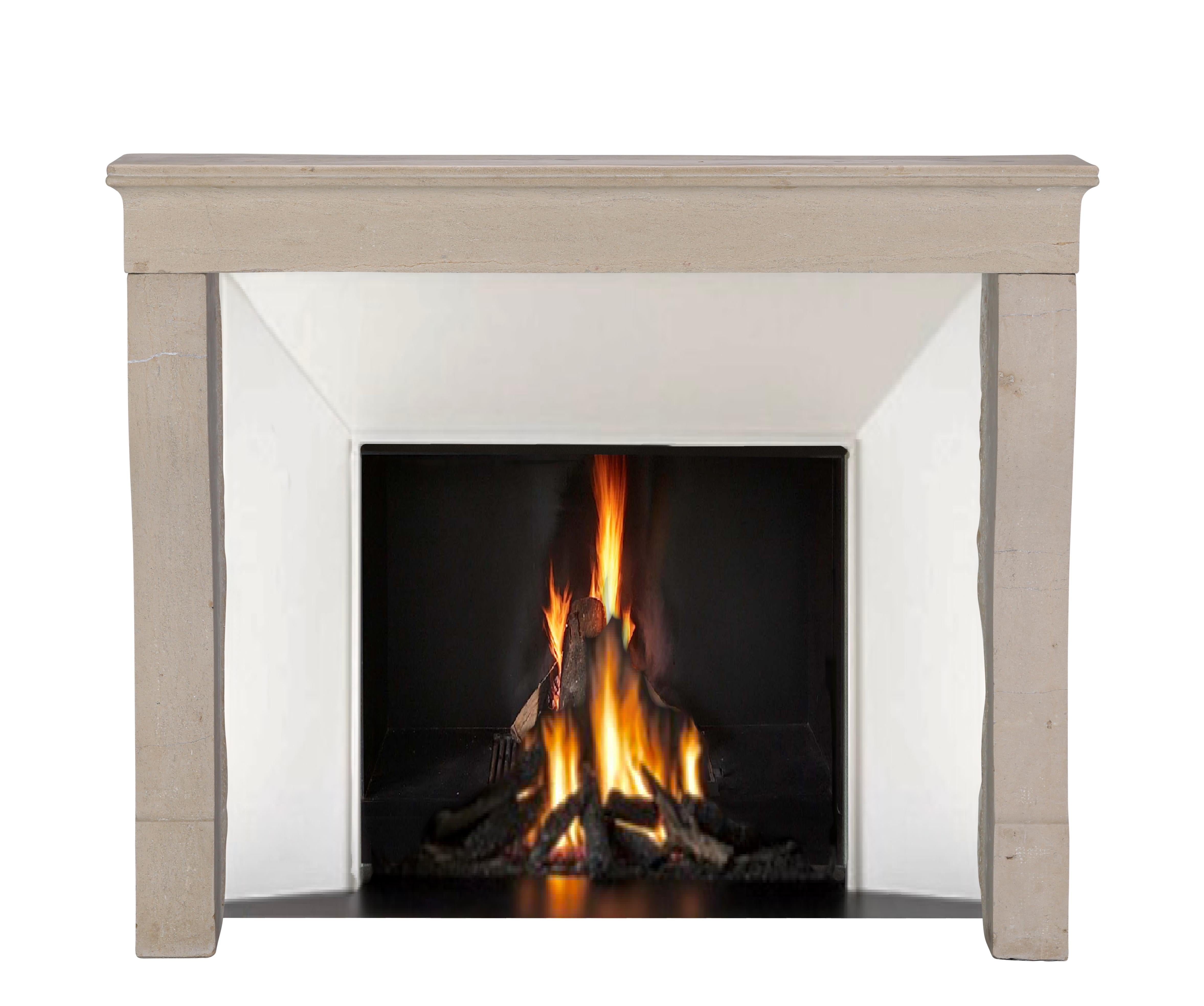 Hand-Carved 19th Century French Antique Limestone Fireplace Surround with Curved Jambs For Sale