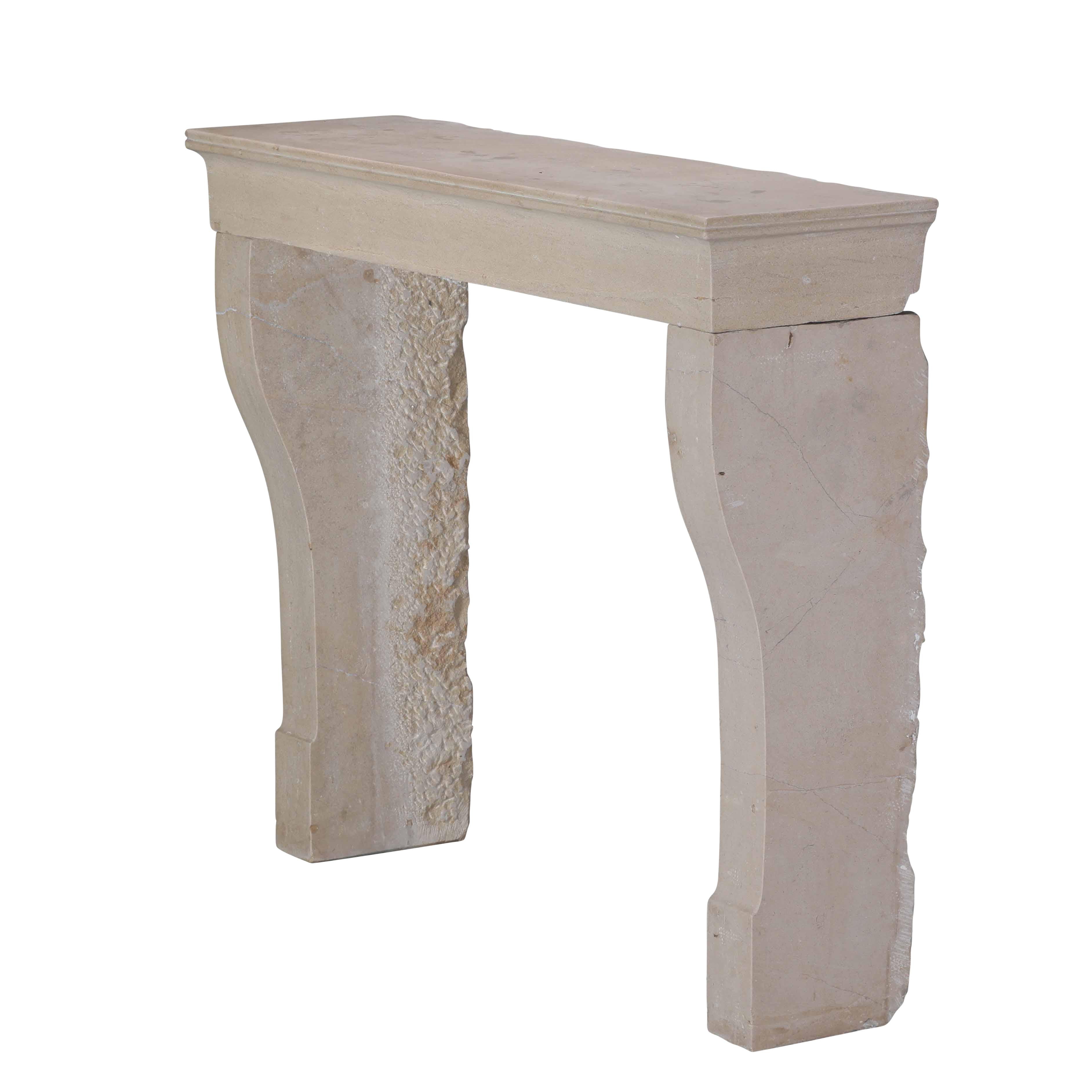 19th Century French Antique Limestone Fireplace Surround with Curved Jambs For Sale 1