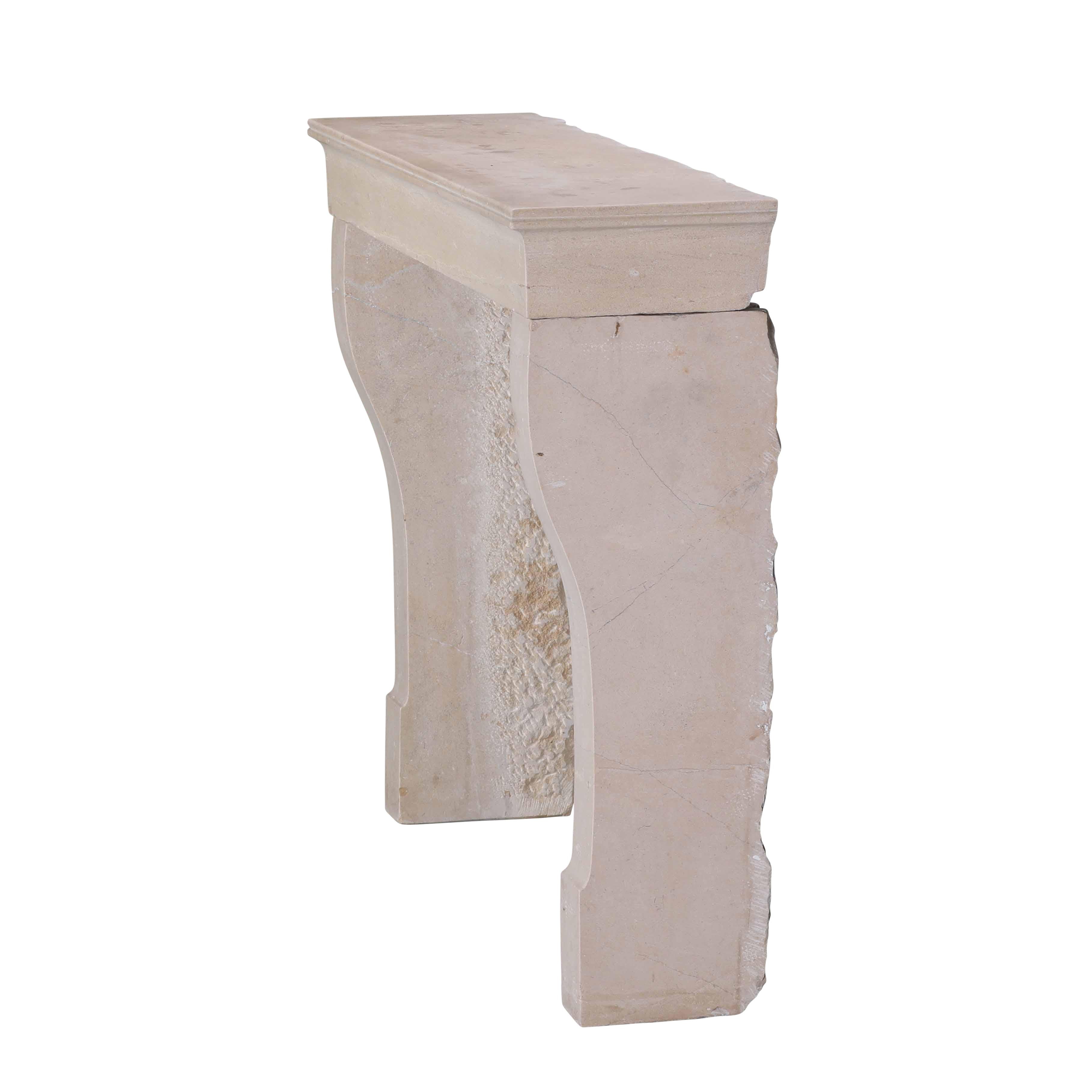 19th Century French Antique Limestone Fireplace Surround with Curved Jambs For Sale 2
