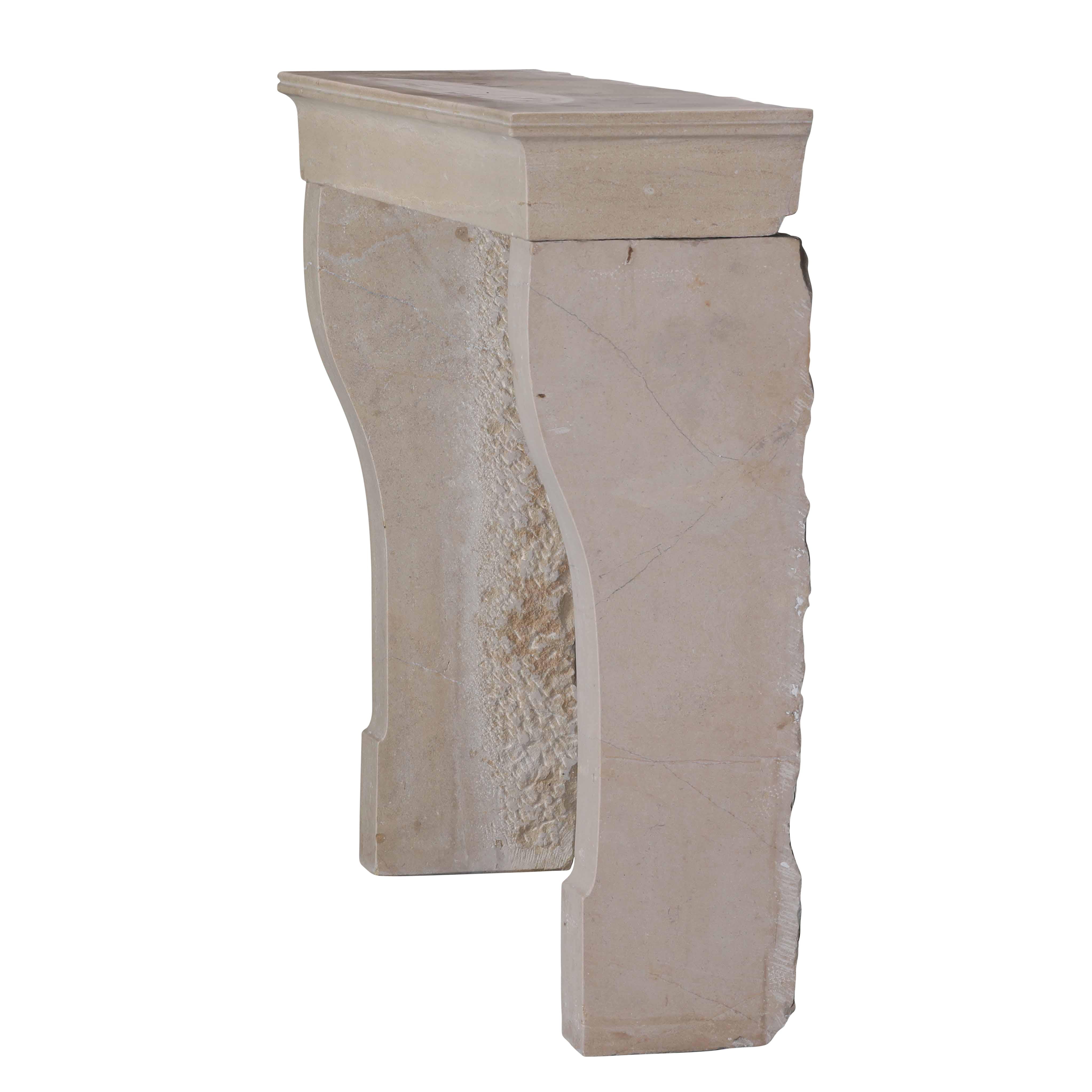 19th Century French Antique Limestone Fireplace Surround with Curved Jambs For Sale 3
