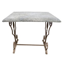 19th Century French Antique Limestone Table with Iron Base