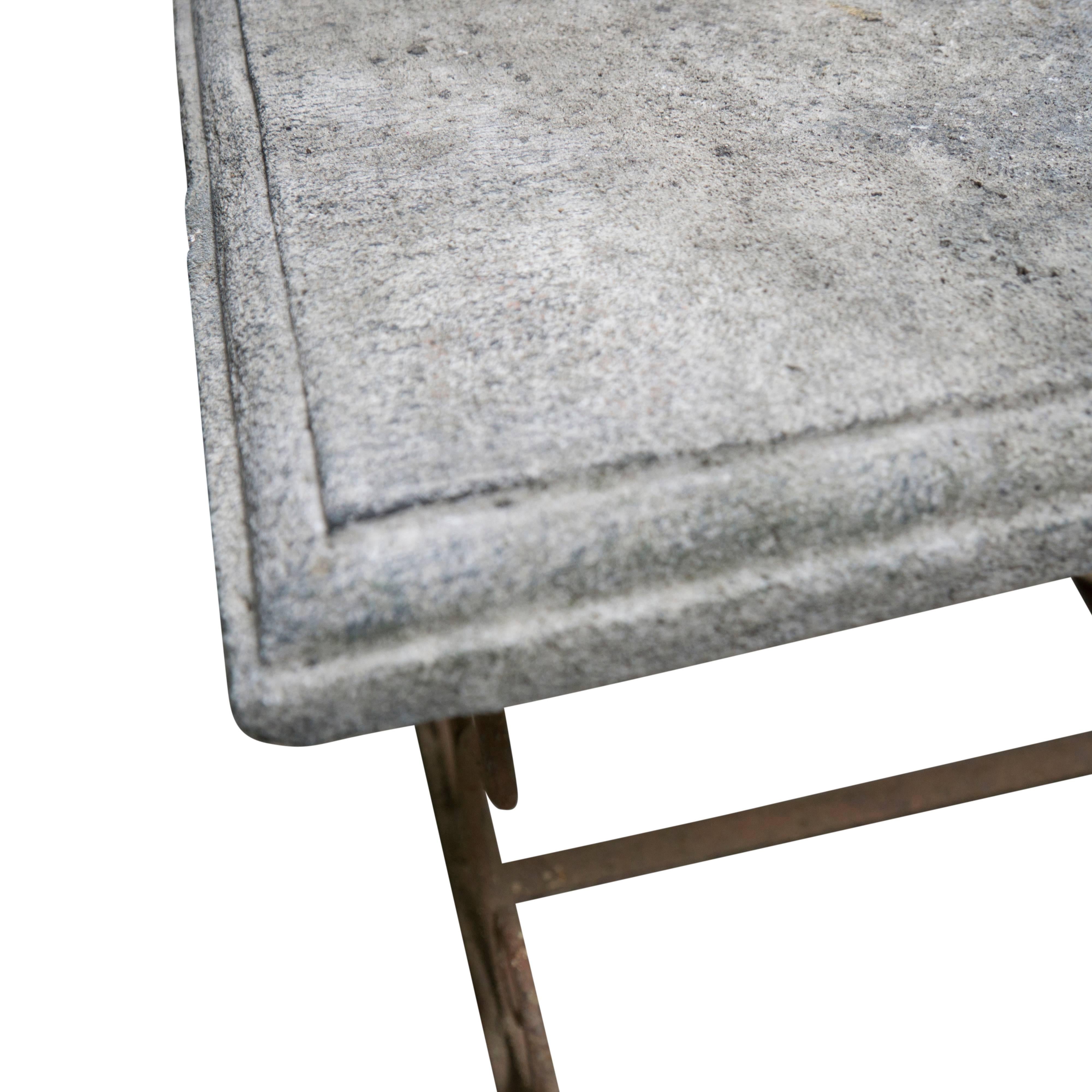 19th Century French Antique Limestone Table with Iron Base In Good Condition For Sale In Culver City, CA