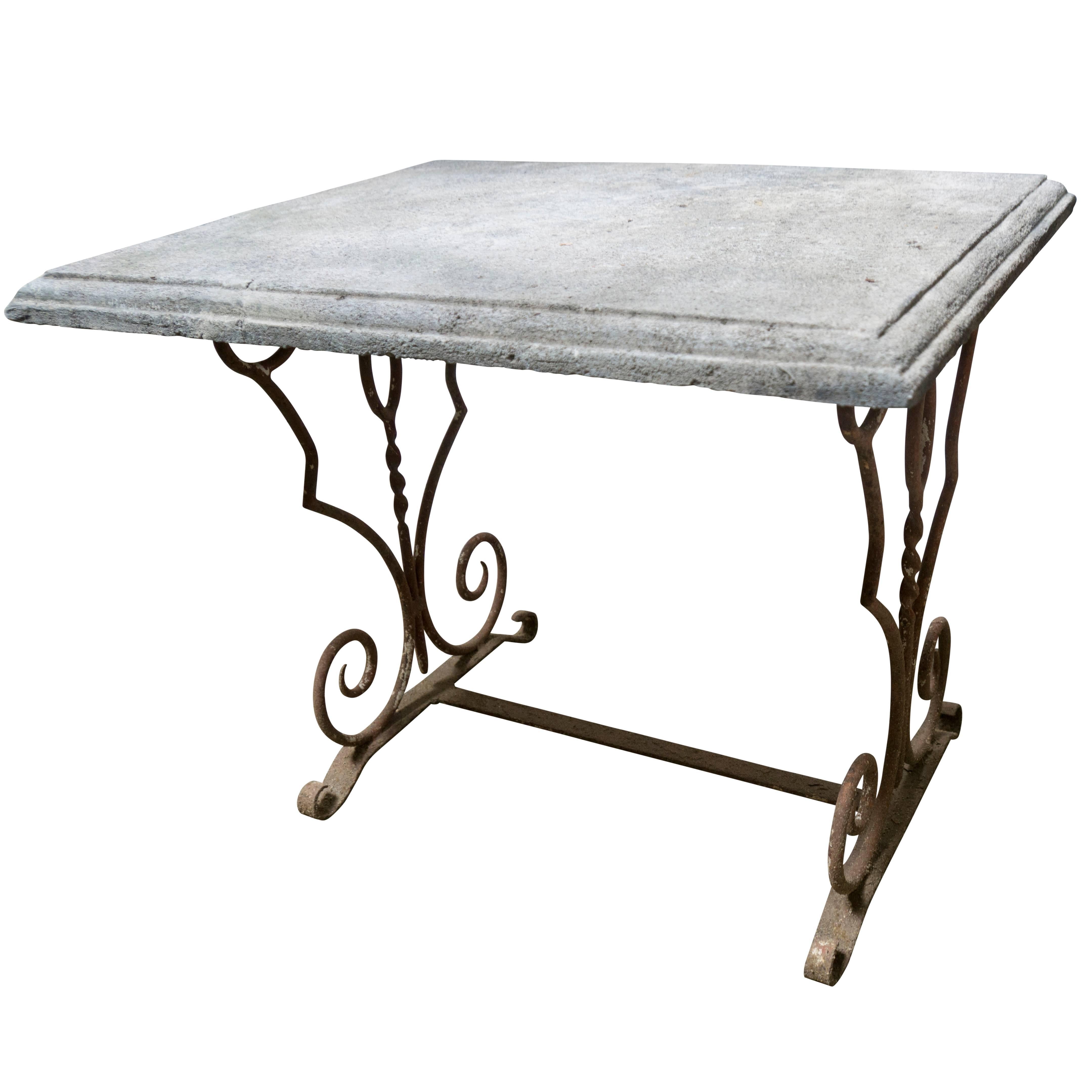 19th Century French Antique Limestone Table with Iron Base For Sale 2