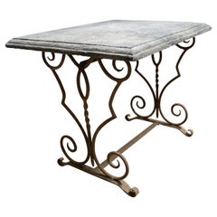 19th Century French Antique Limestone Table with Iron Base