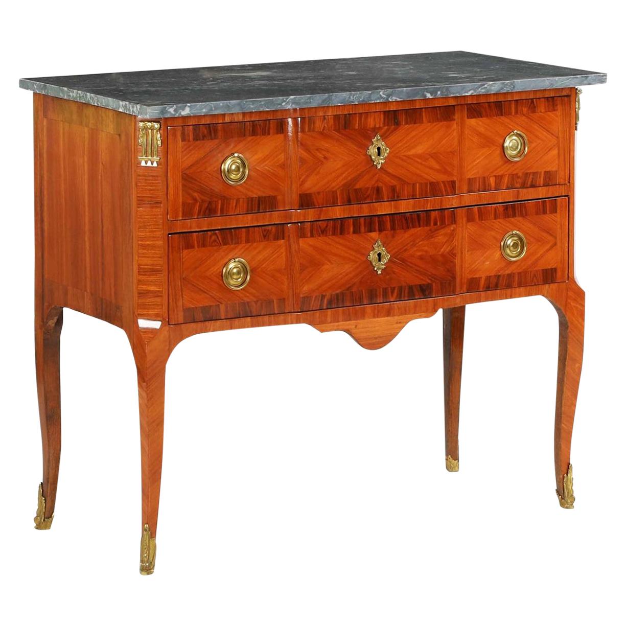 19th Century French Antique Louis XV Commode Chest of Drawers w/ Gray Marble Top