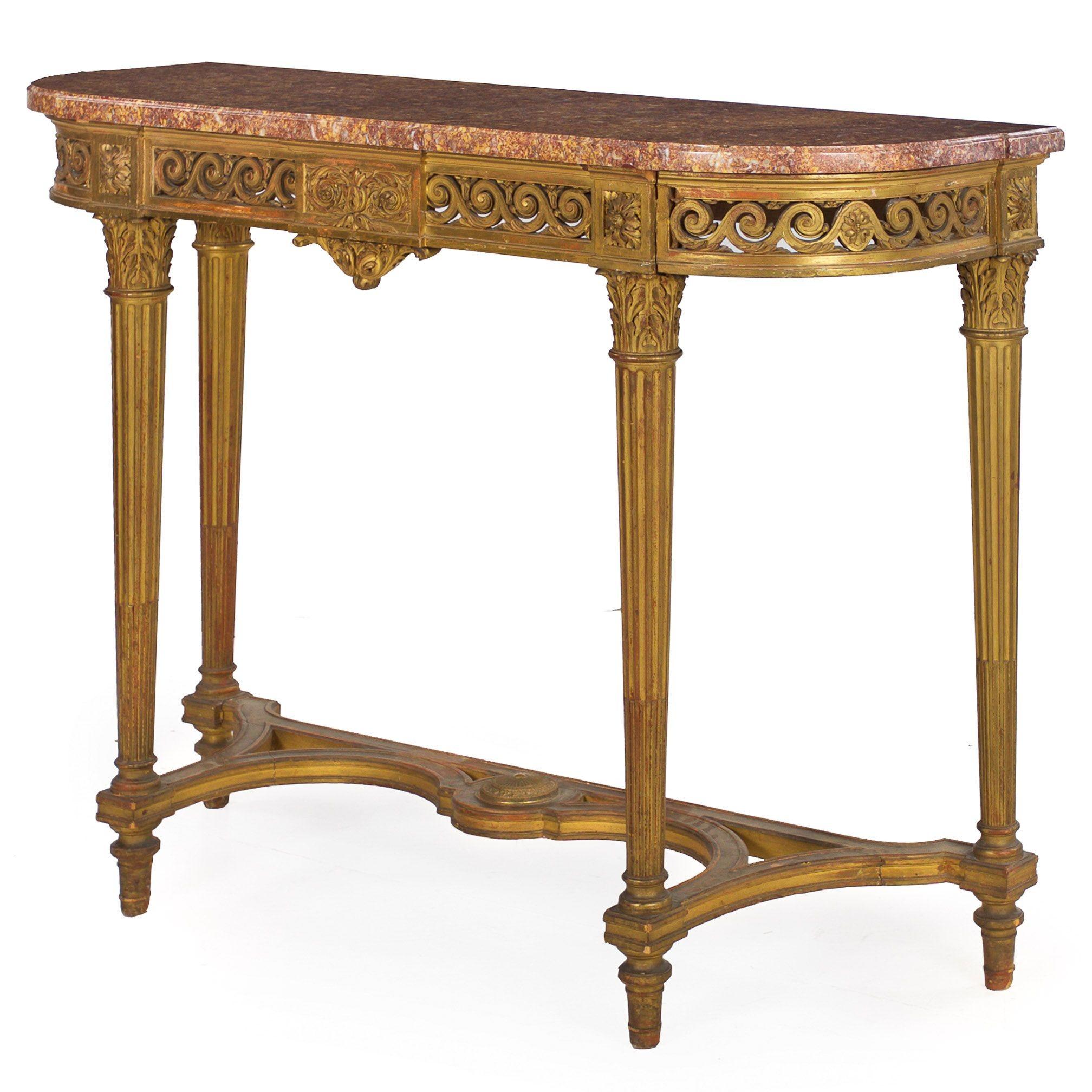 19th Century French Antique Louis XVI Style Giltwood Pier Table Console For Sale 16