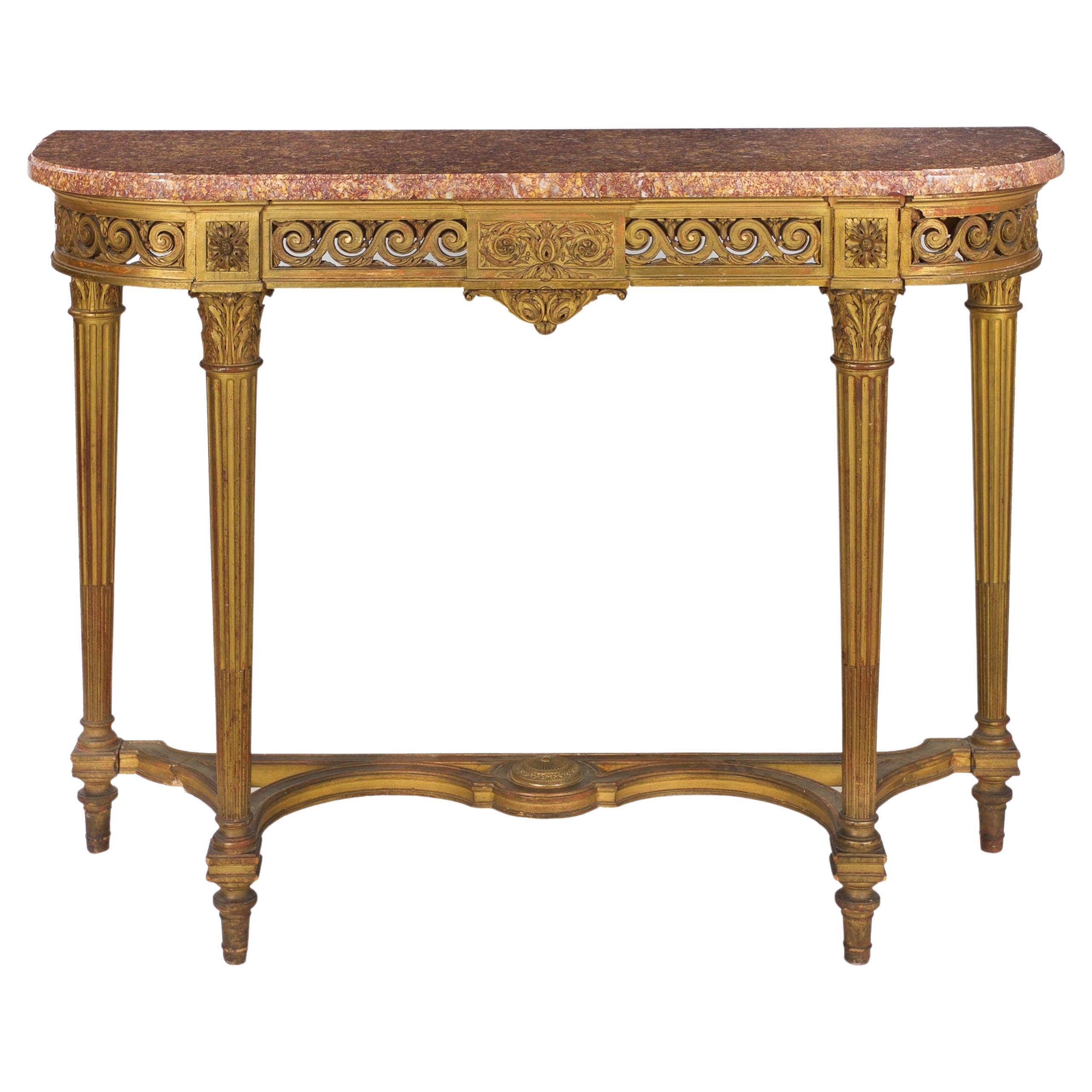 Console en bois doré de style Louis XVI du 19ème siècle