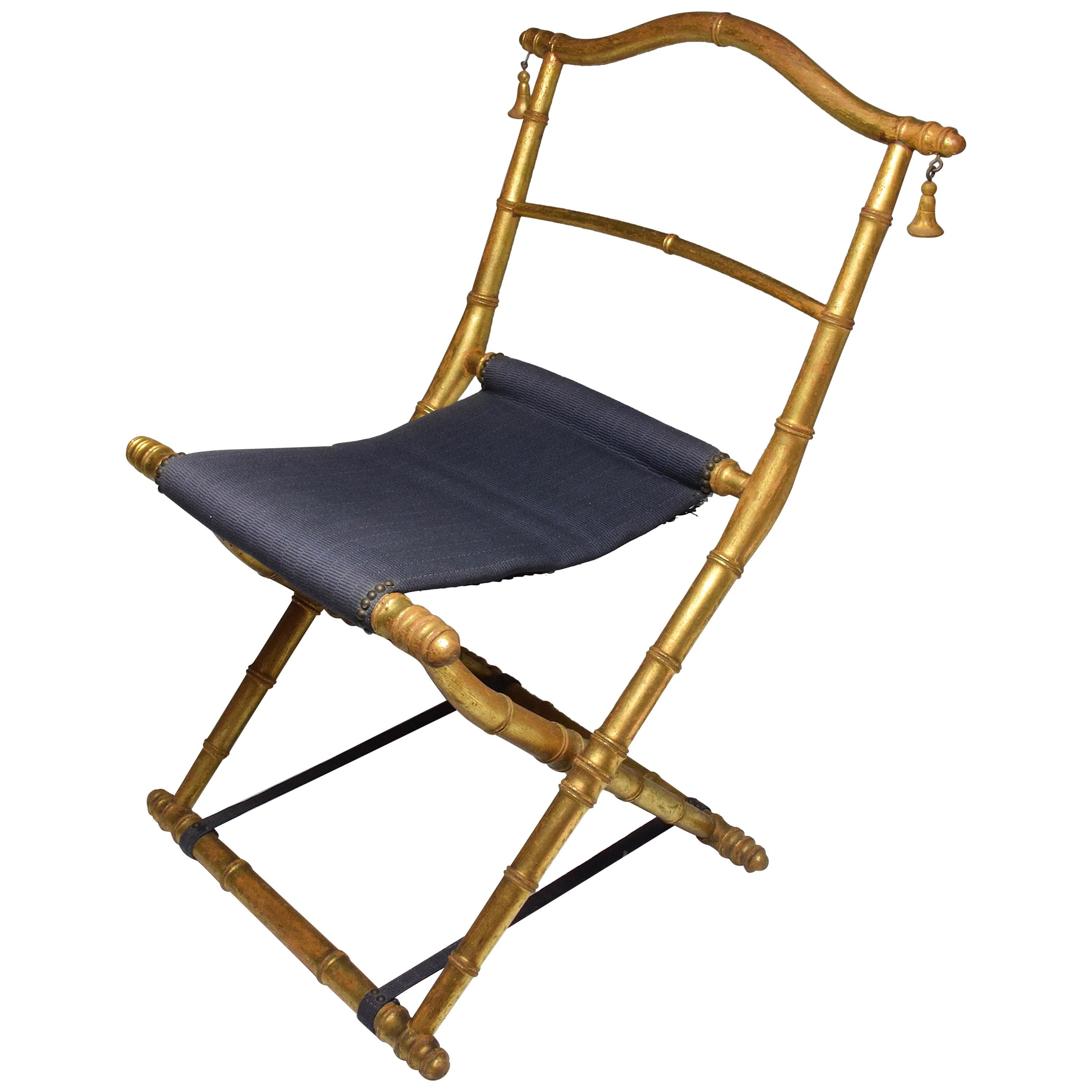19th Century French Antique Napoleon III Gold Leaf Folding Chair