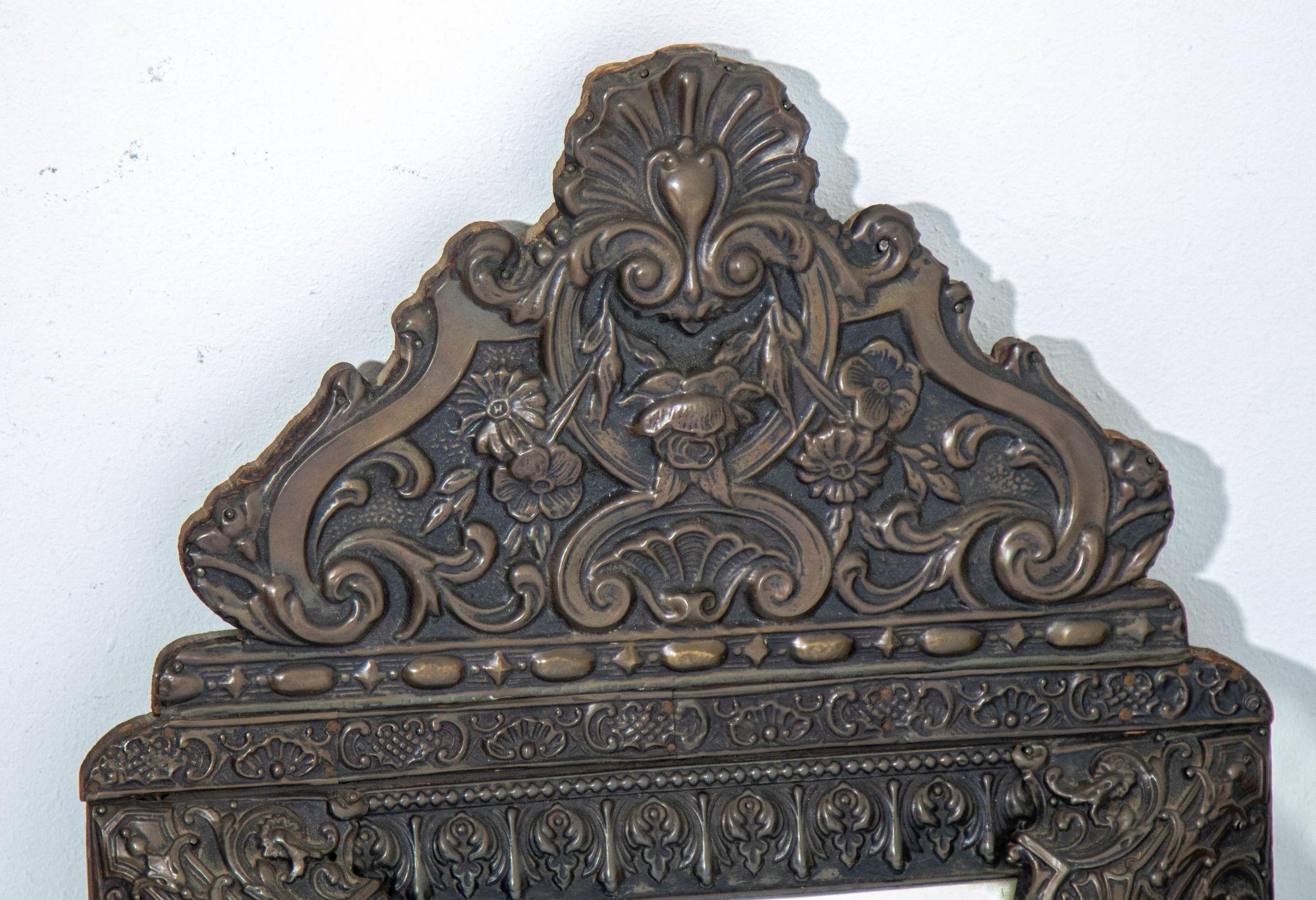 19th Century French Antique Napoleon III Repousse Metal Wall Mirrors Set of 3 For Sale 8
