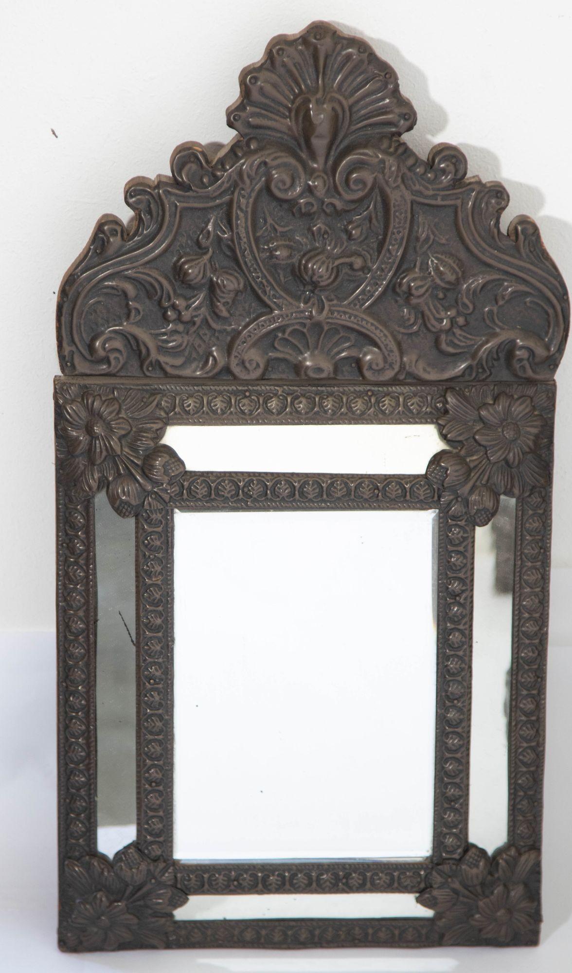 19th Century French Antique Napoleon III Repousse Metal Wall Mirrors Set of 3 For Sale 9