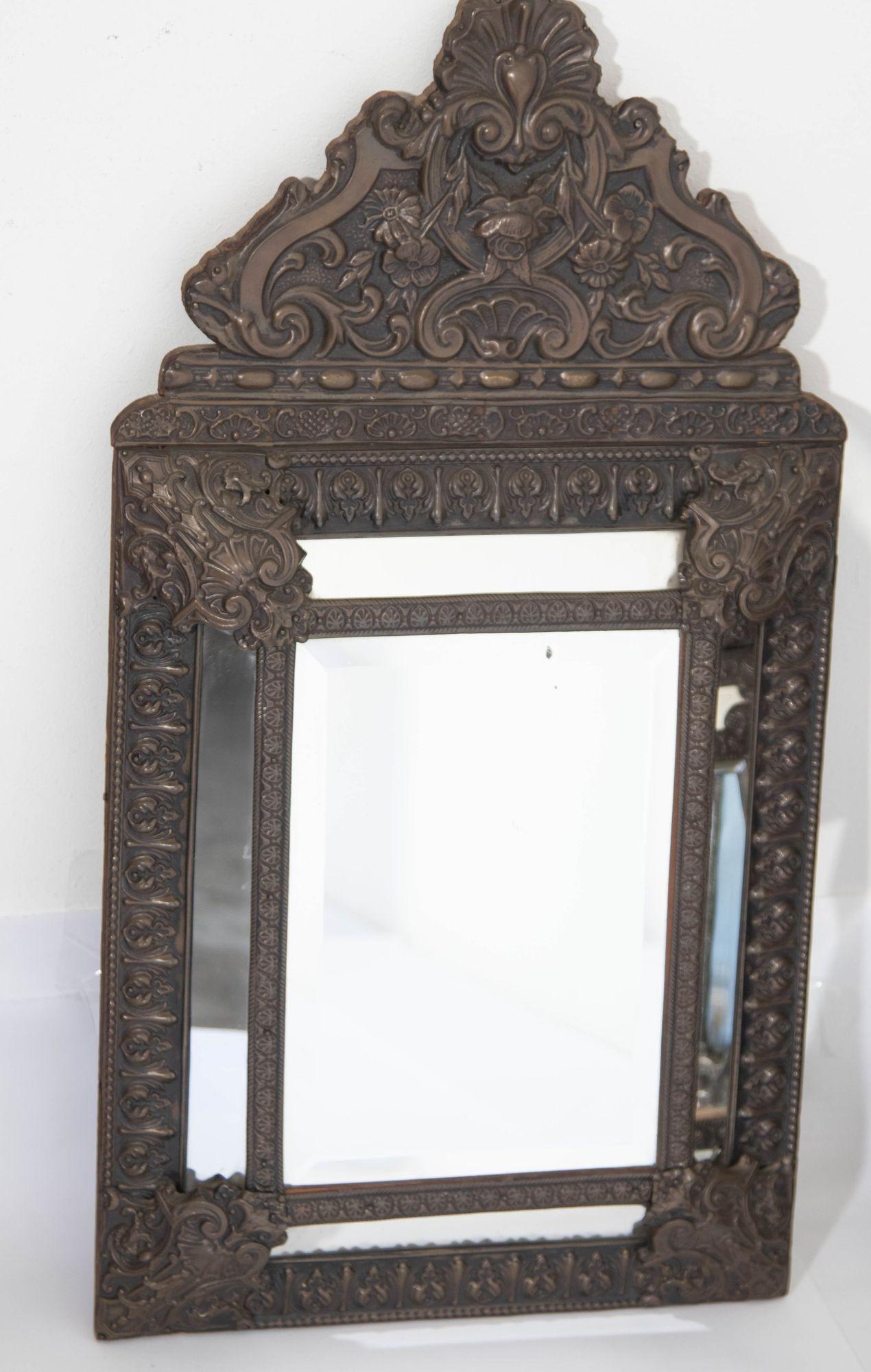 19th Century French Antique Napoleon III Repousse Metal Wall Mirrors Set of 3 For Sale 10