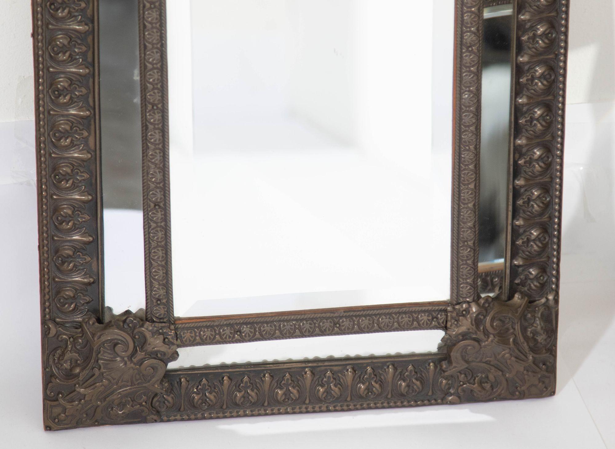 19th Century French Antique Napoleon III Repousse Metal Wall Mirrors Set of 3 For Sale 11