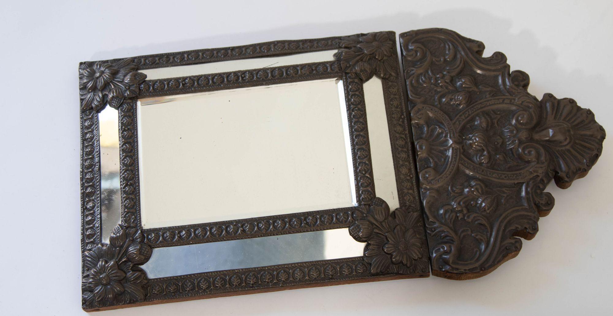19th Century French Antique Napoleon III Repousse Metal Wall Mirrors Set of 3 For Sale 1