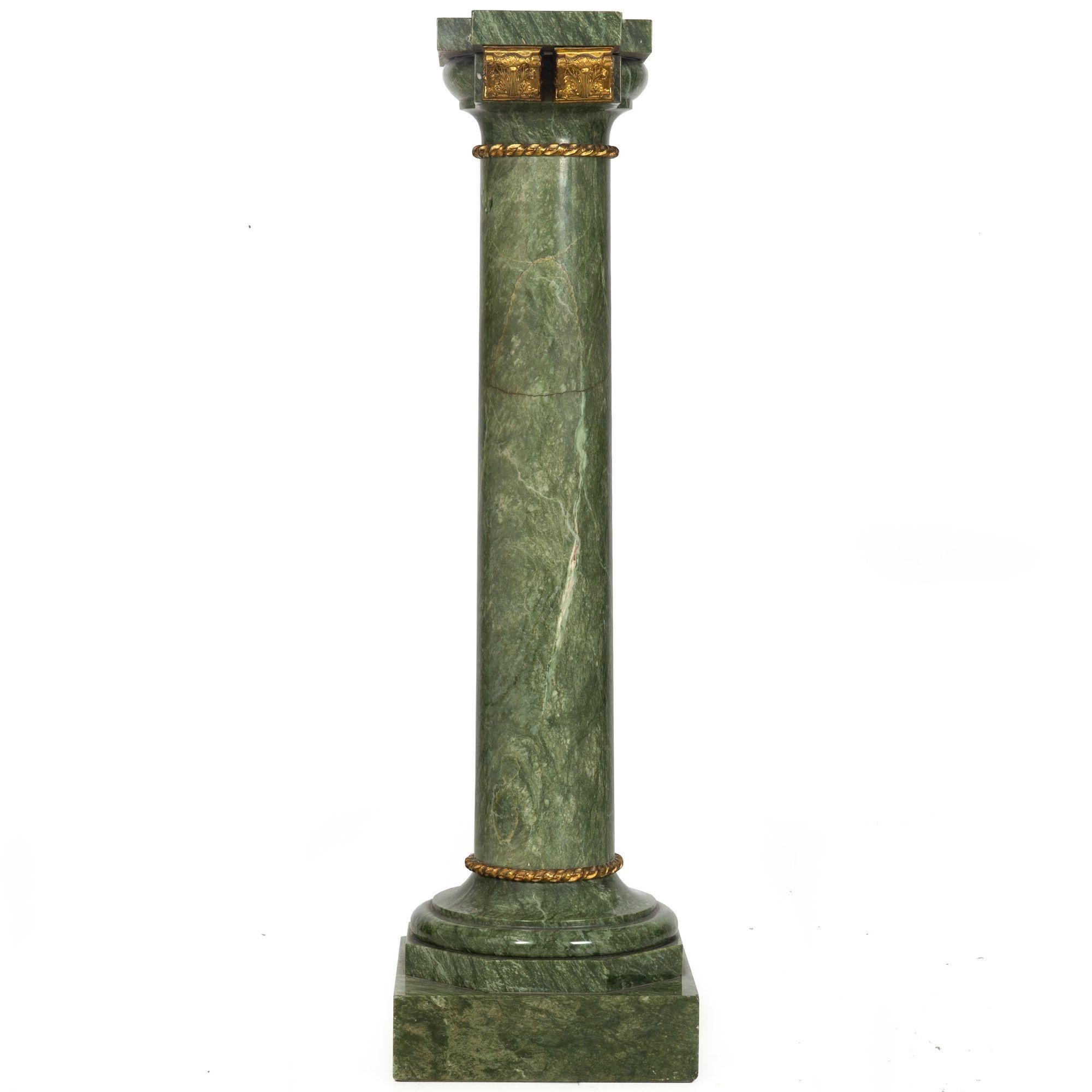 Metal 19th Century French Antique Neoclassical Green Marble Pedestal Column For Sale