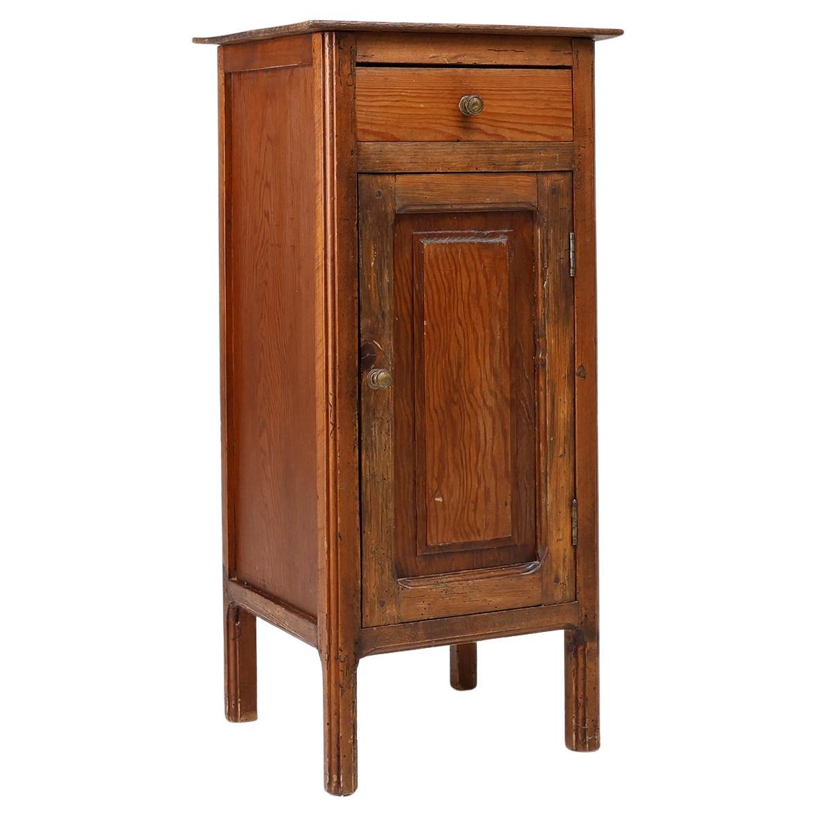 19th Century French antique nightstand in solid pine wood