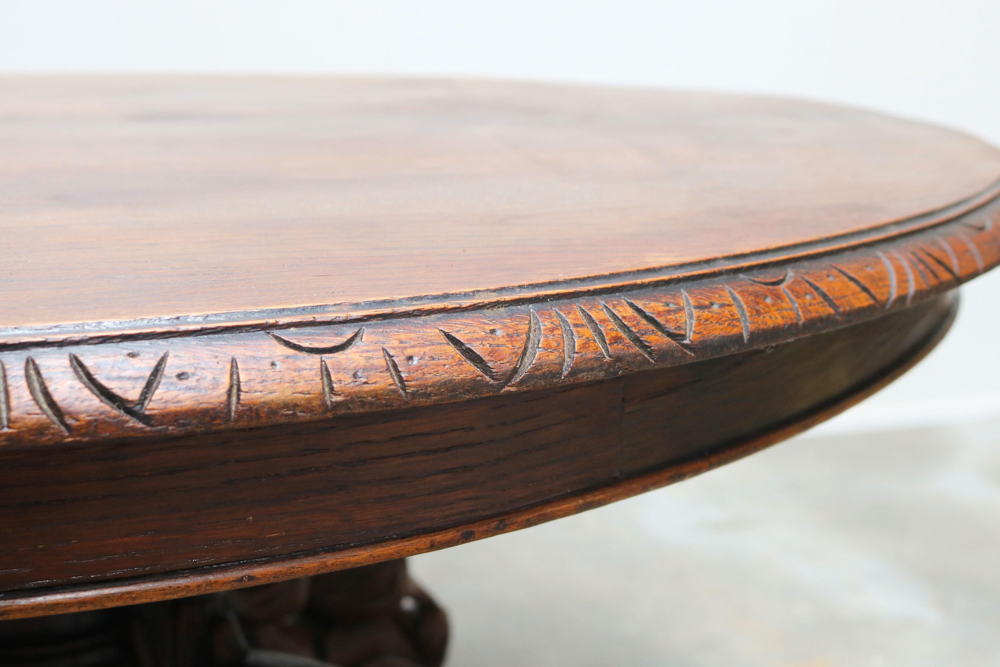 19th Century French Antique Oak Coffee table hunt Black Forest Animal Lodge For Sale 2