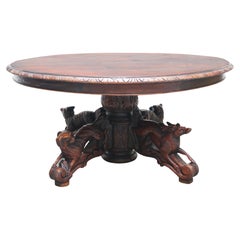 19th Century French Antique Oak Coffee table hunt Black Forest Animal Lodge