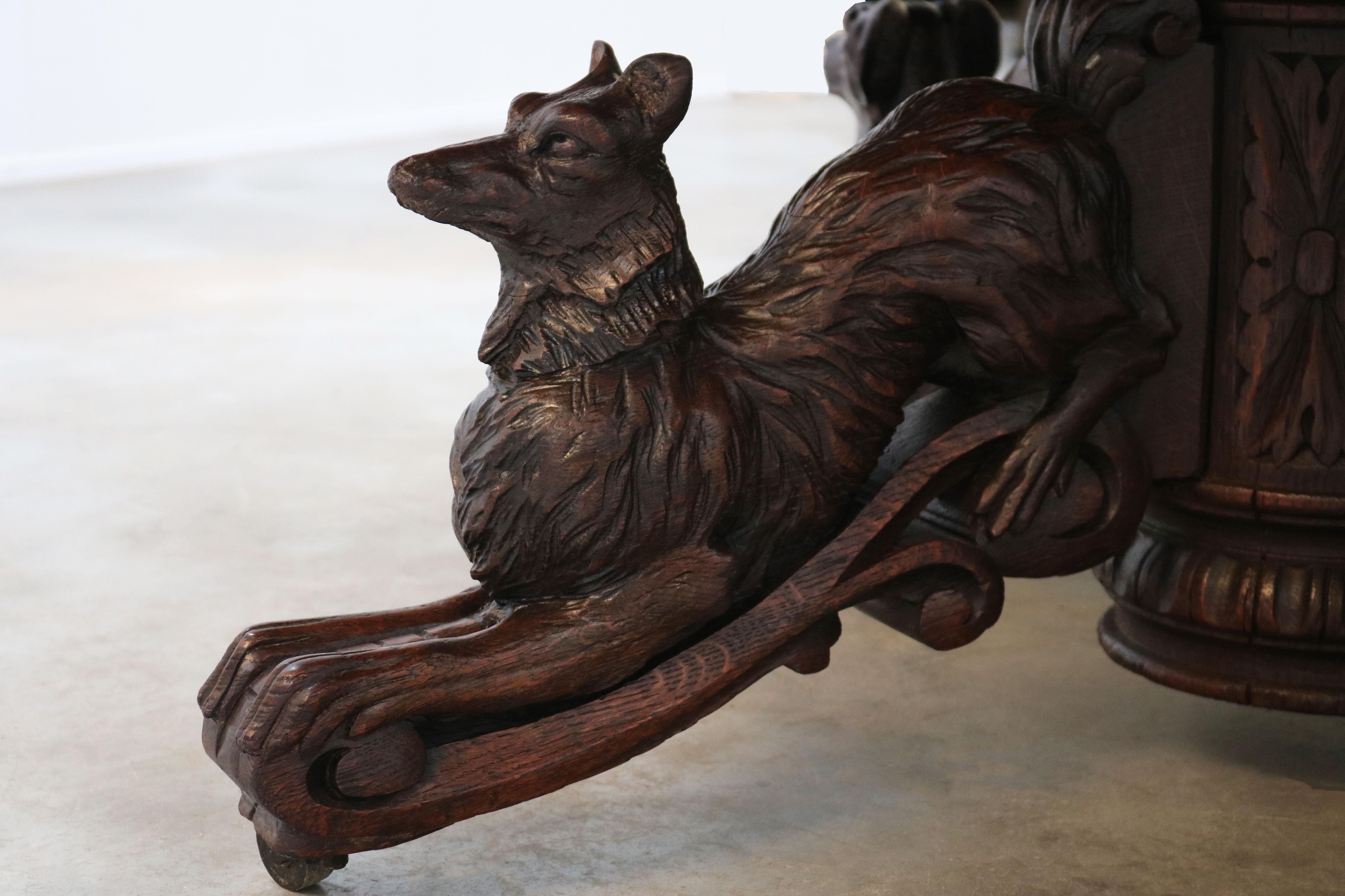 19th Century French Antique Oak Oval Dining Hunt Table Black Forest Animal Lodge 5