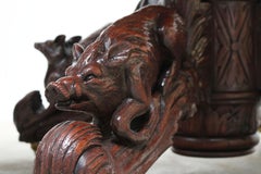 19th Century French Antique Oak Oval Dining Hunt Table Black Forest Animal Lodge