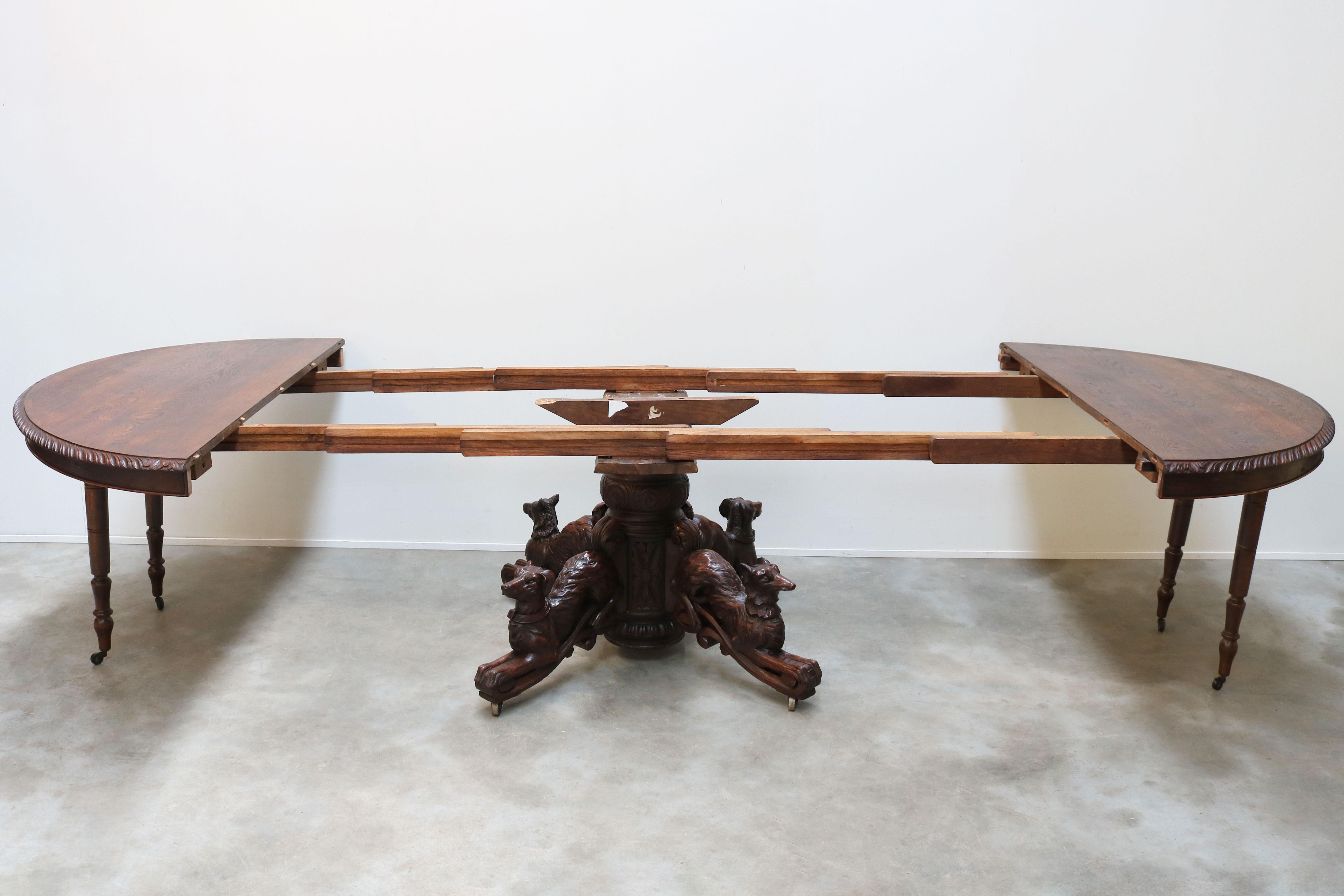 19th Century French Antique Oak Oval Dining Hunt Table Black Forest Animal Lodge 1
