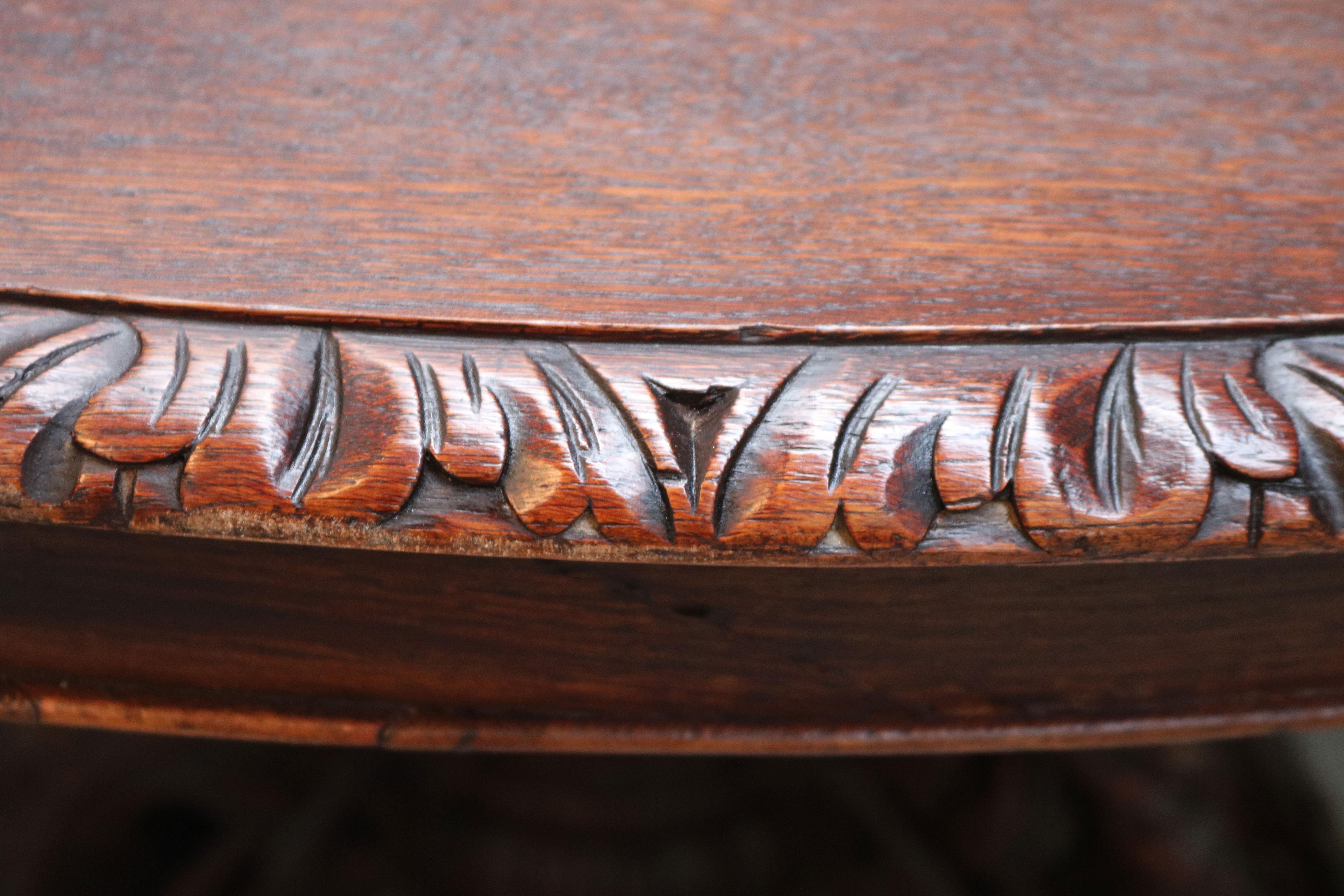 19th Century French Antique Oak Oval Dining Hunt Table Black Forest Animal Lodge 2