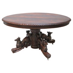 19th Century French Antique Oak Oval Dining Hunt Table Black Forest Animal Lodge