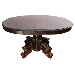 19th Century French Antique Oak Oval Dining Hunt Table Black Forest Animal Lodge