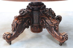 19th Century French Antique Oak Oval Dining Hunt Table Black Forest Hunt Trophy