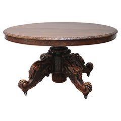 19th Century French Antique Oak Oval Dining Hunt Table Black Forest Hunt Trophy